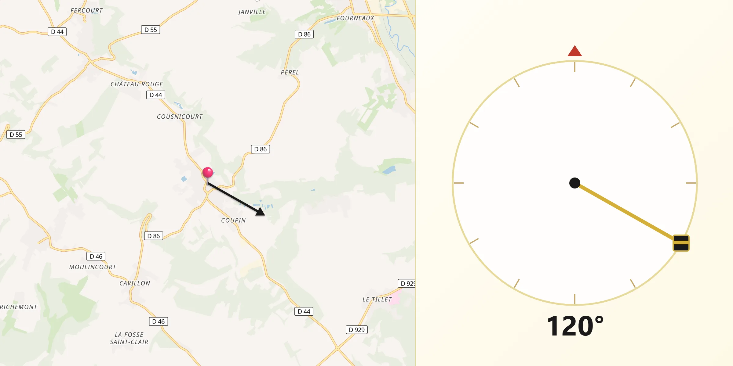 Direction vers la Qibla depuis Ully-Saint-Georges