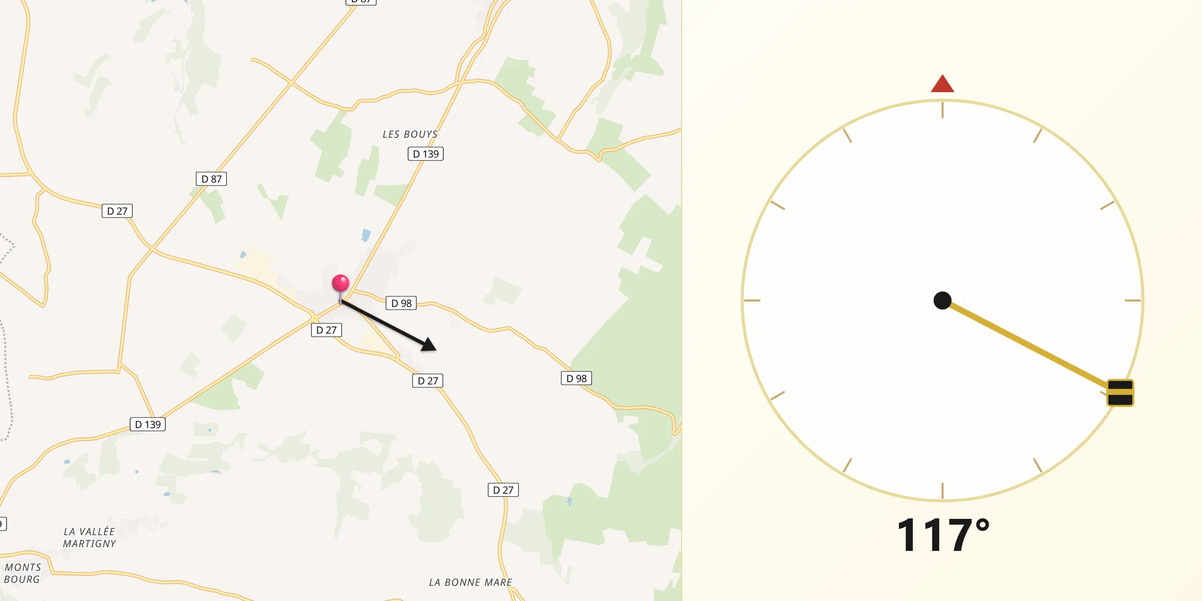 Direction vers la Qibla depuis Épaignes