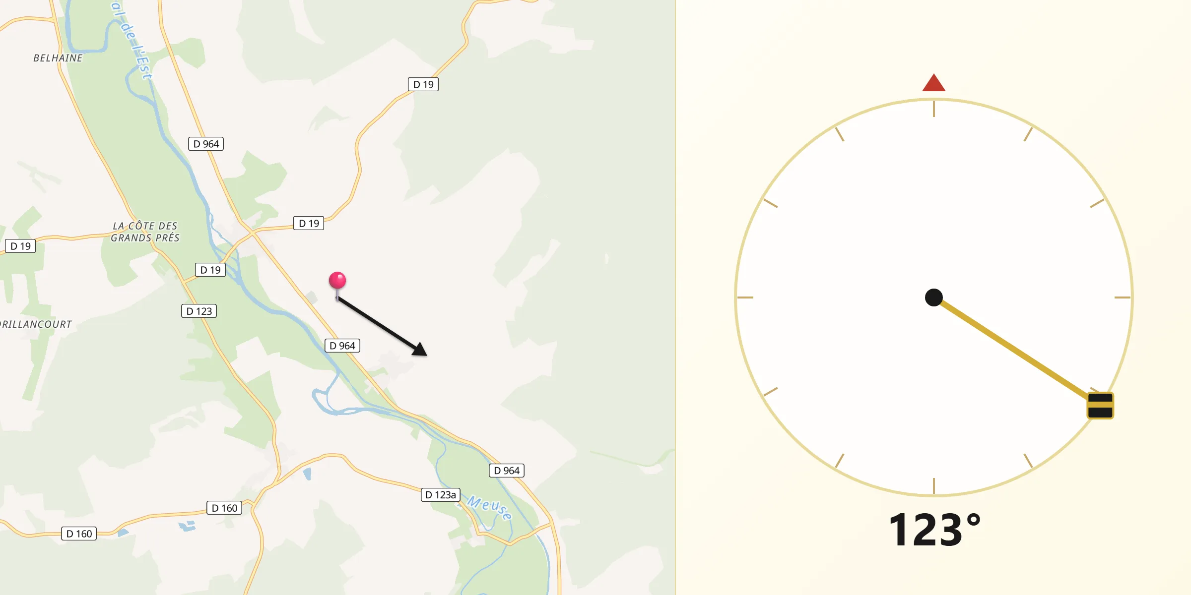 Direction vers la Qibla depuis Brabant-sur-Meuse