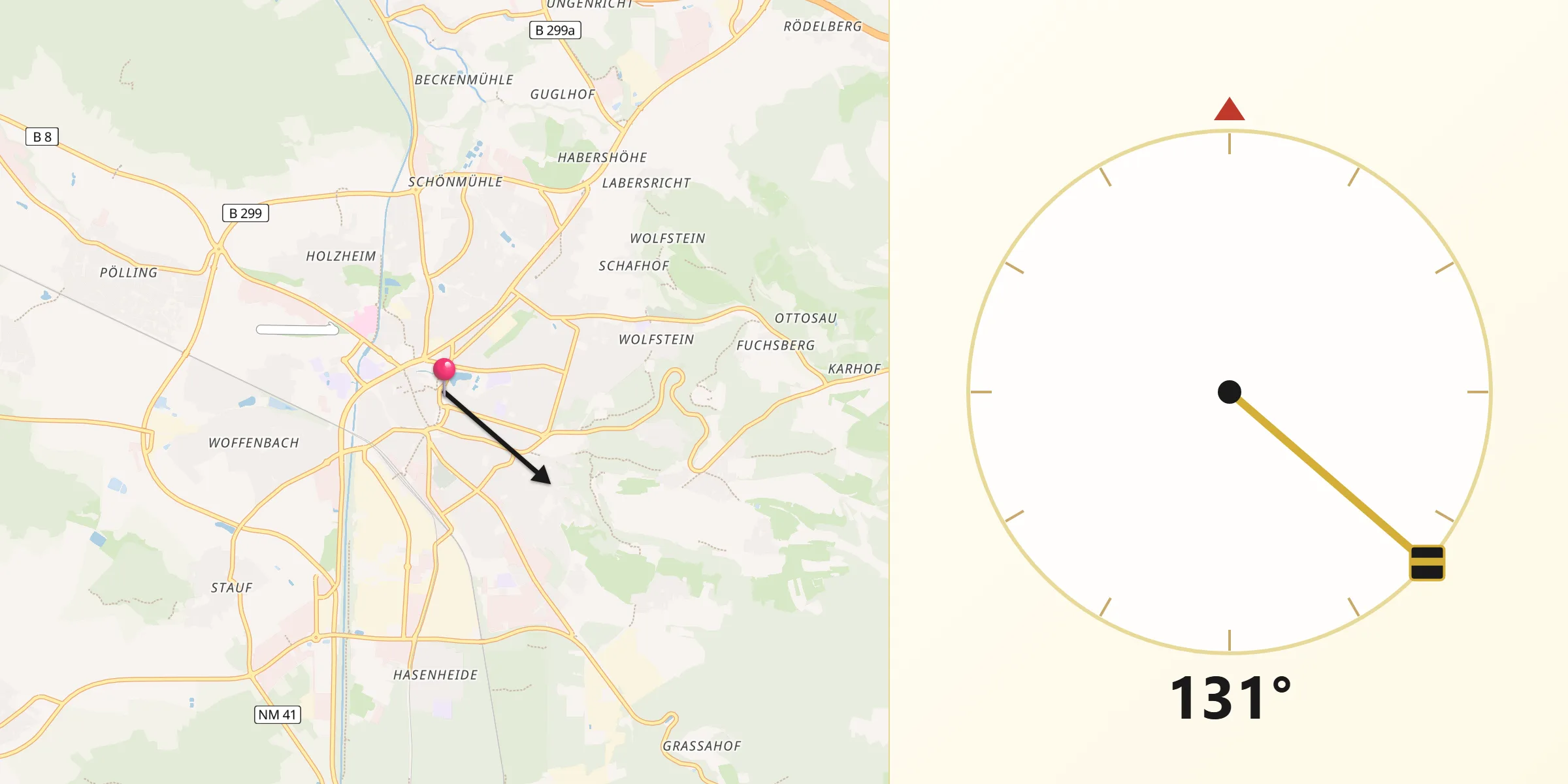 Qibla-Richtung von Neumarkt in der Oberpfalz