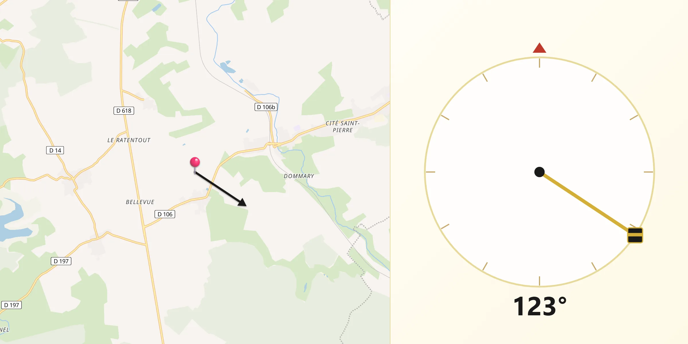 Direction vers la Qibla depuis Dommary-Baroncourt