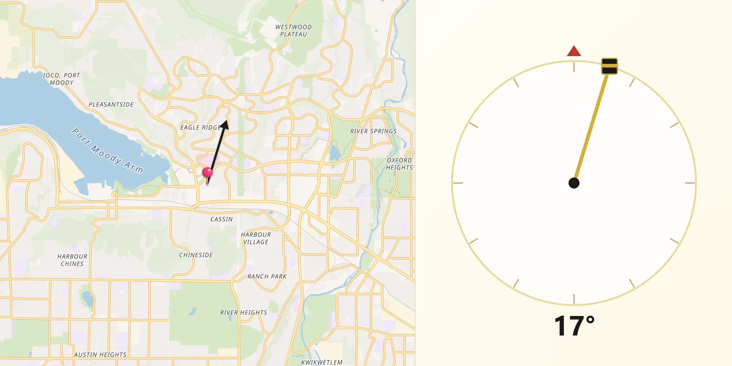 Qibla Direction from Port Moody