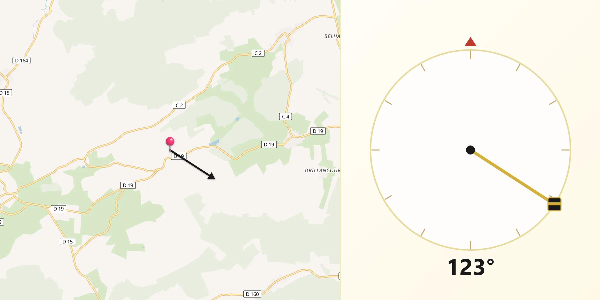 Direction vers la Qibla depuis Gercourt-et-Drillancourt