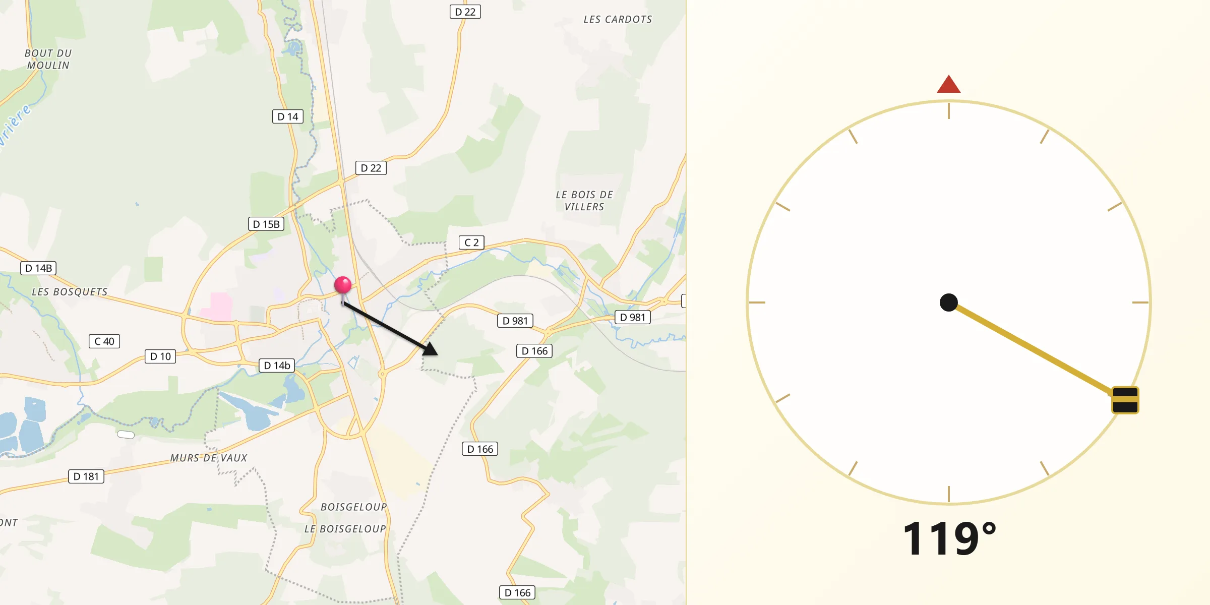 Direction vers la Qibla depuis Gisors