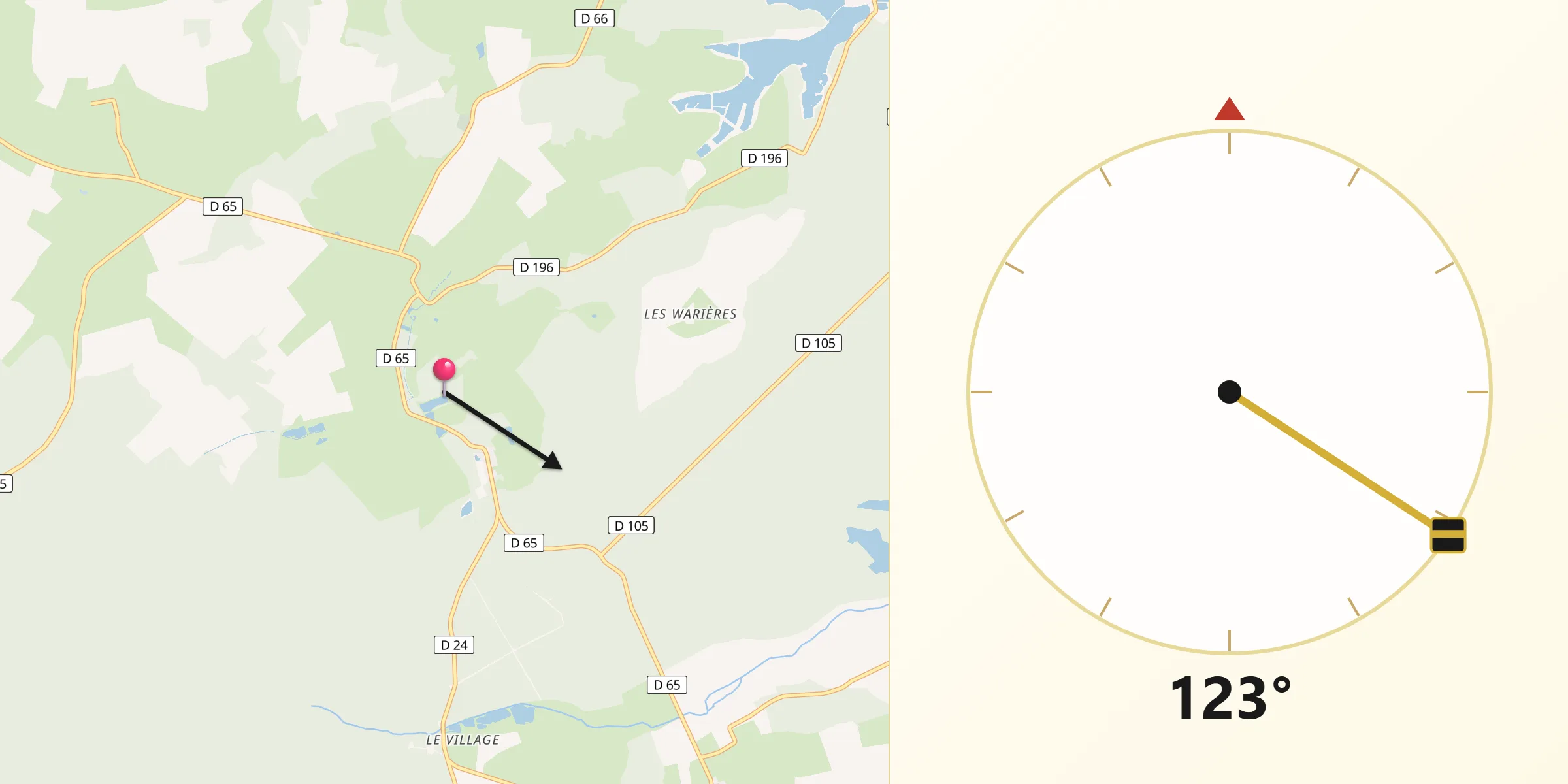 Direction vers la Qibla depuis Gremilly