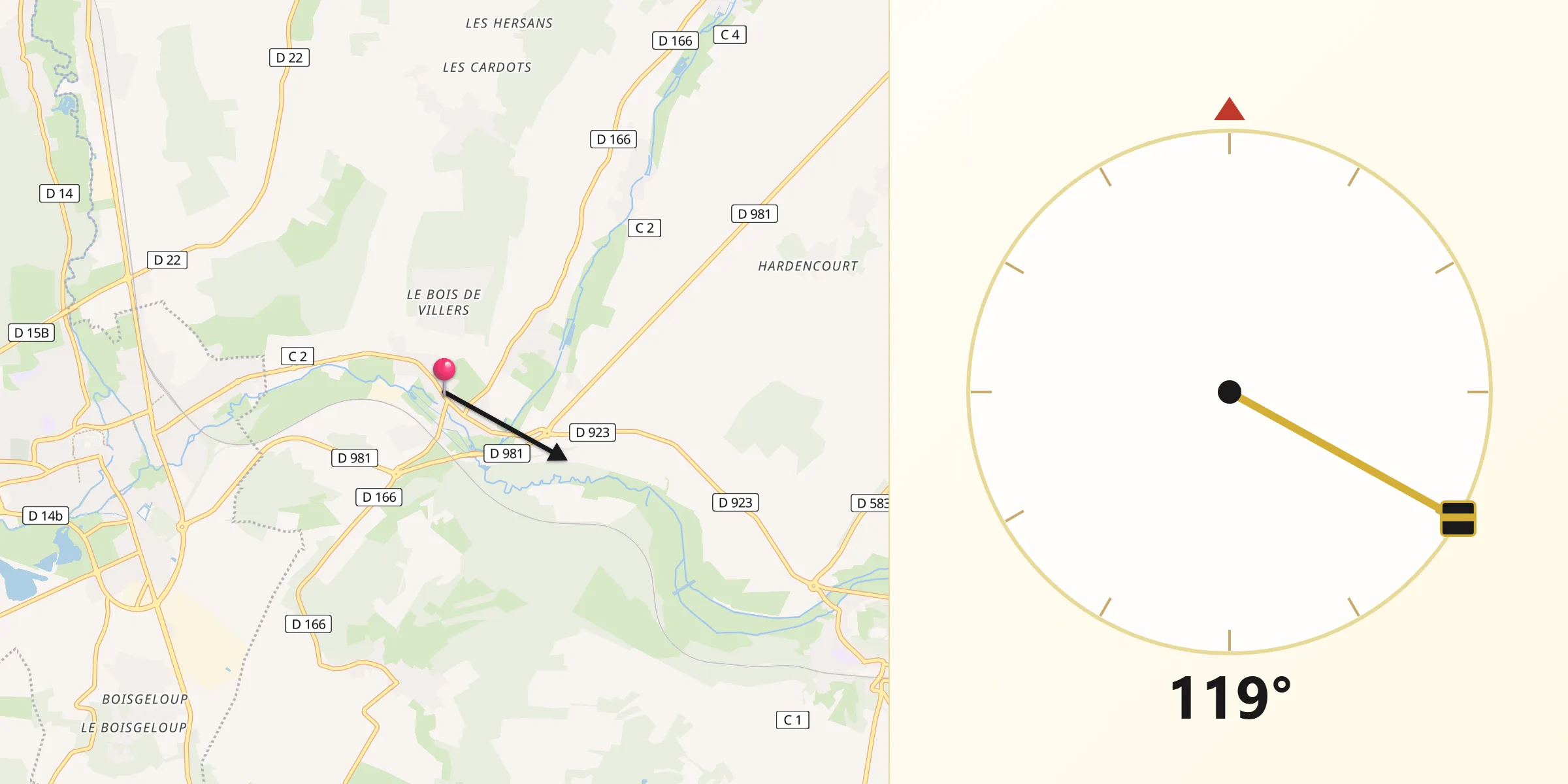 Direction vers la Qibla depuis Trie-Château