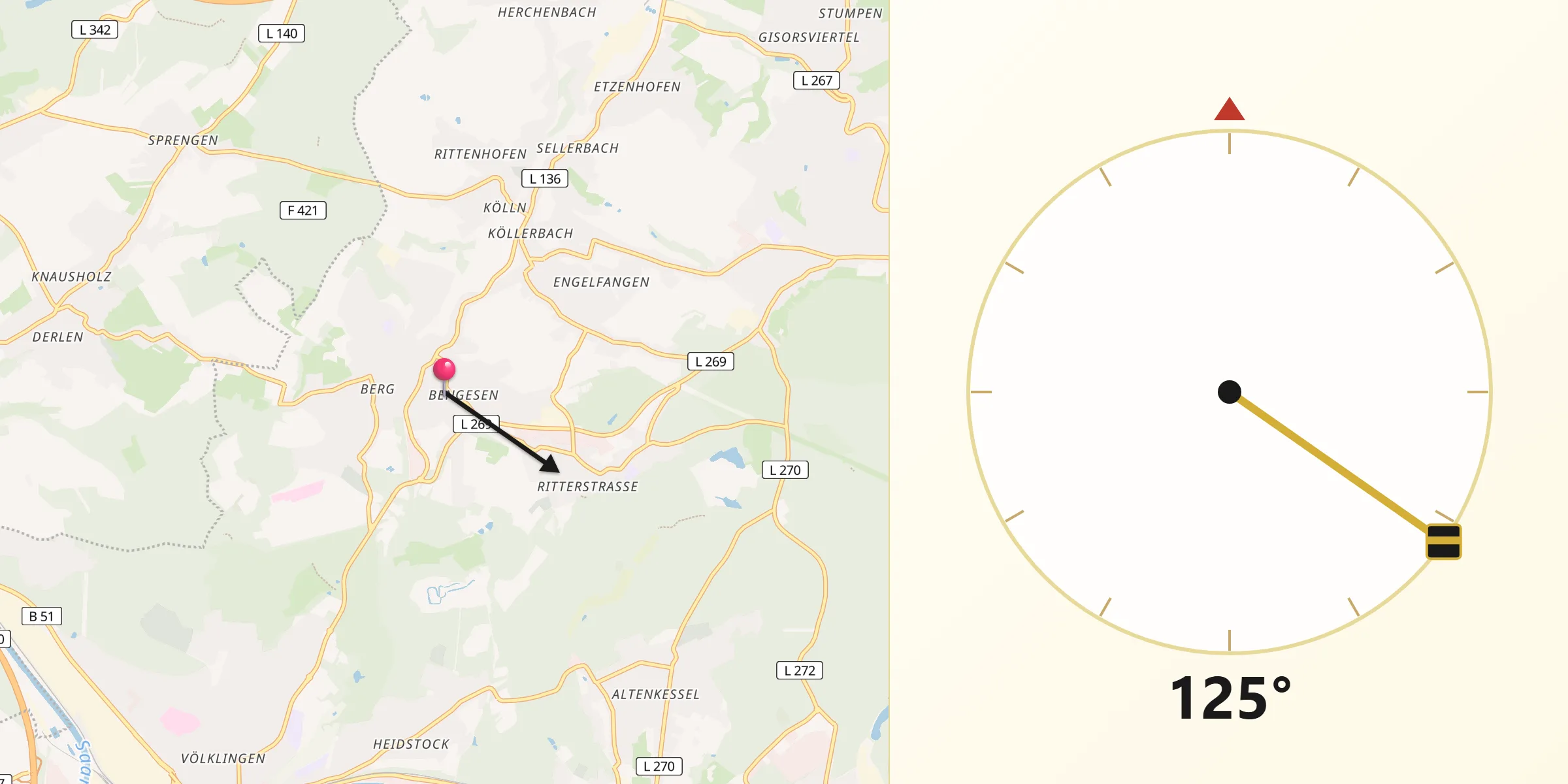 Qibla-Richtung von Püttlingen