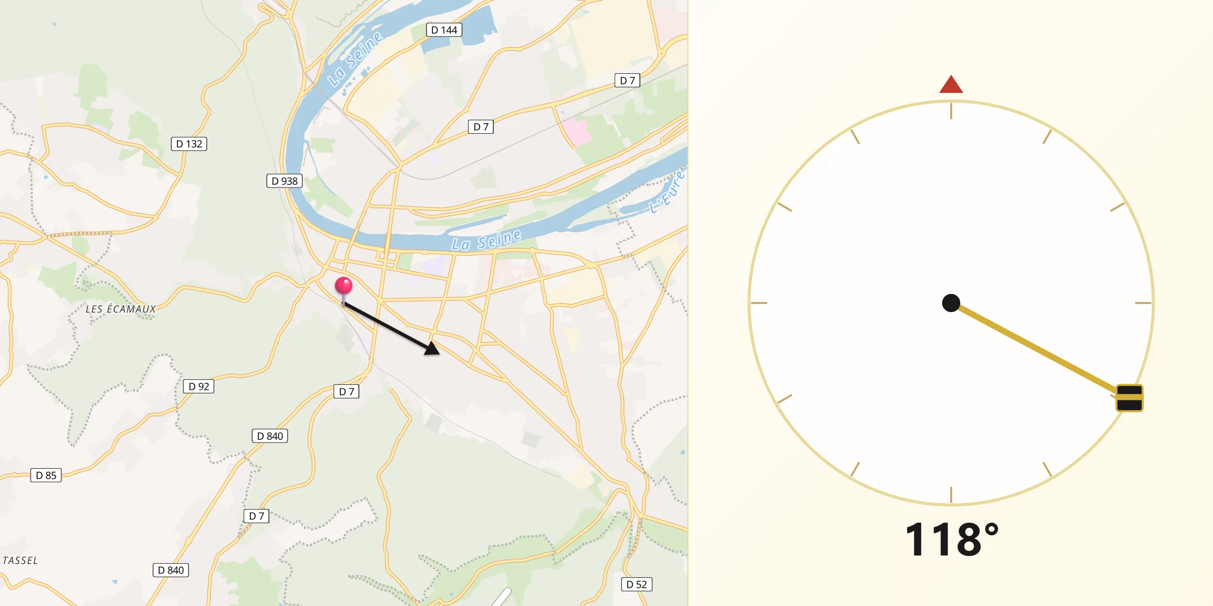 Direction vers la Qibla depuis Elbeuf