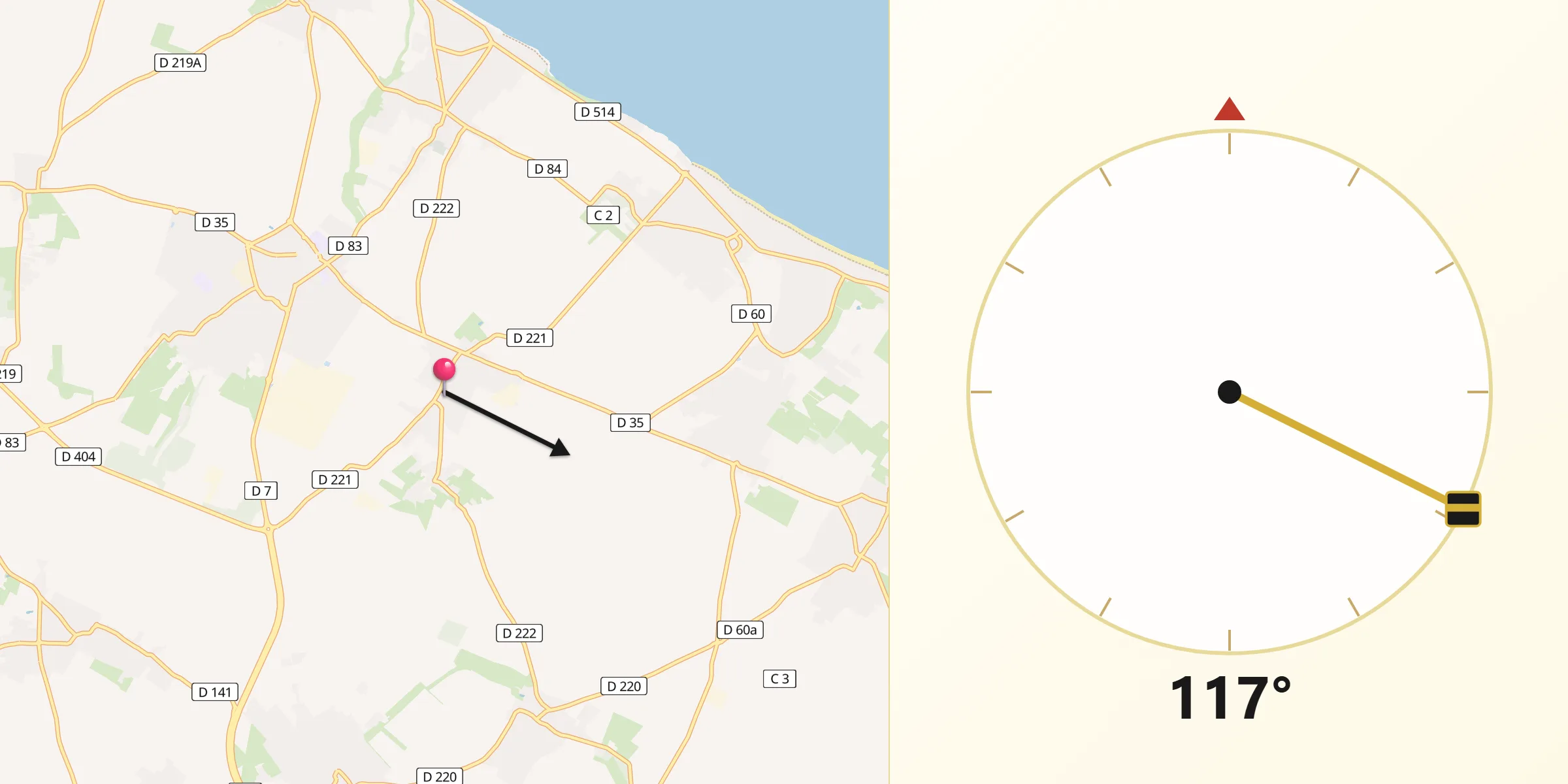 Direction vers la Qibla depuis Cresserons