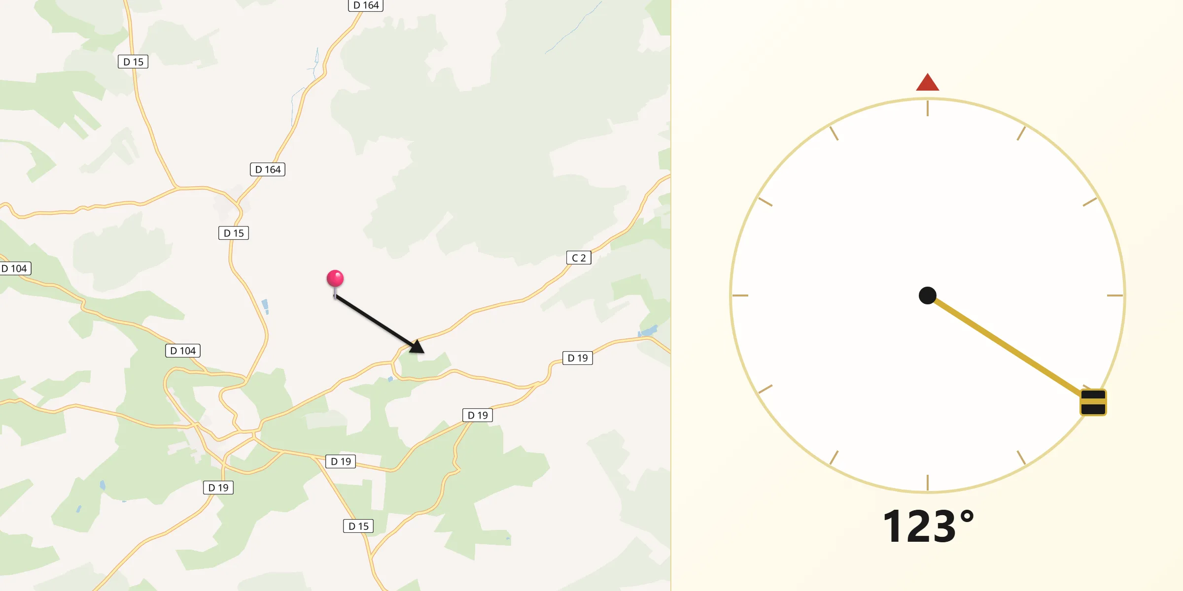 Direction vers la Qibla depuis Septsarges