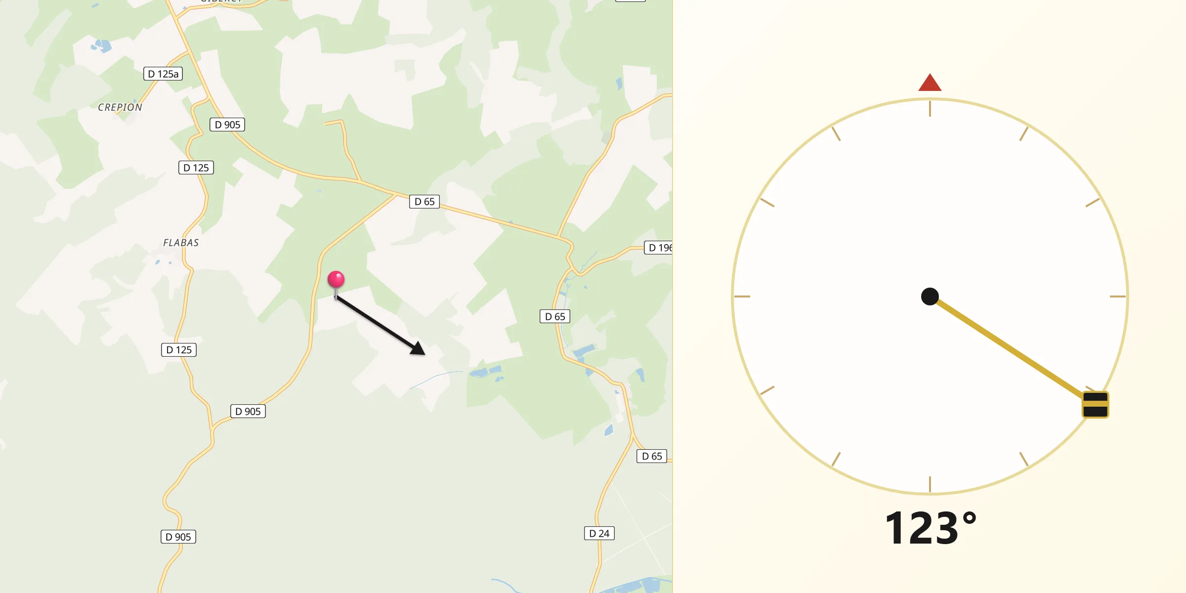 Direction vers la Qibla depuis Azannes-et-Soumazannes