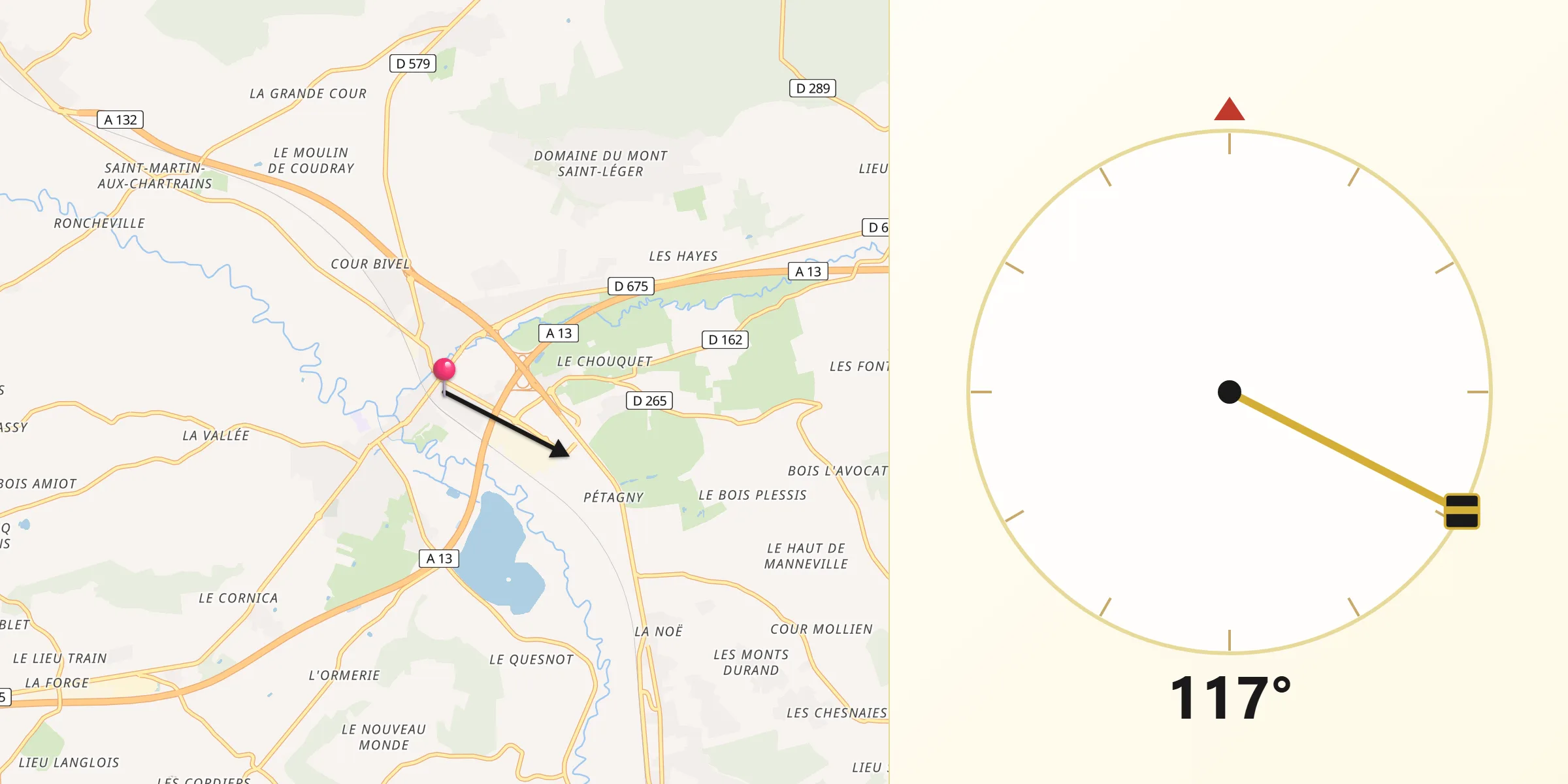 Direction vers la Qibla depuis Pont-l’Évêque