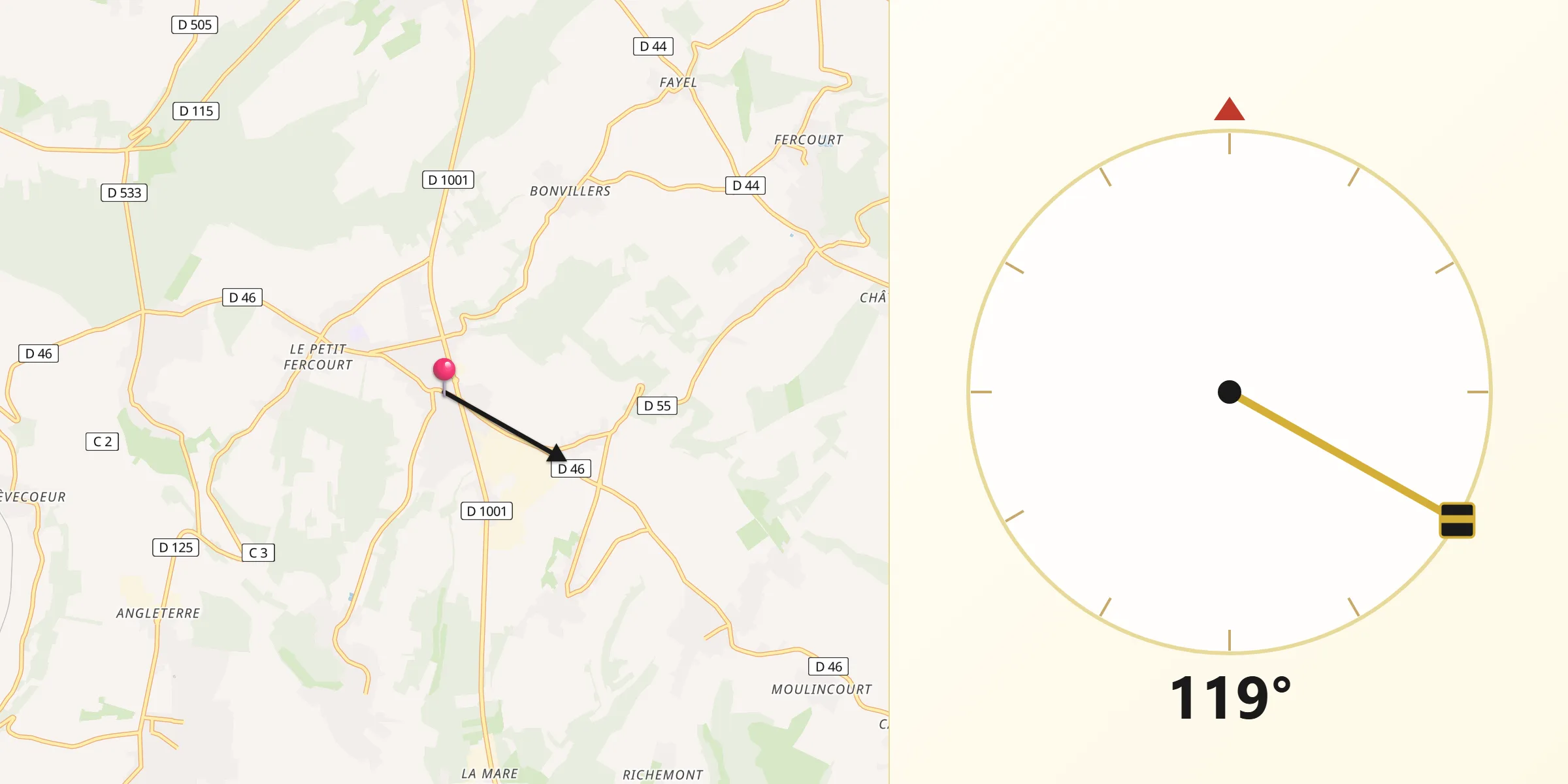 Direction vers la Qibla depuis Sainte-Geneviève