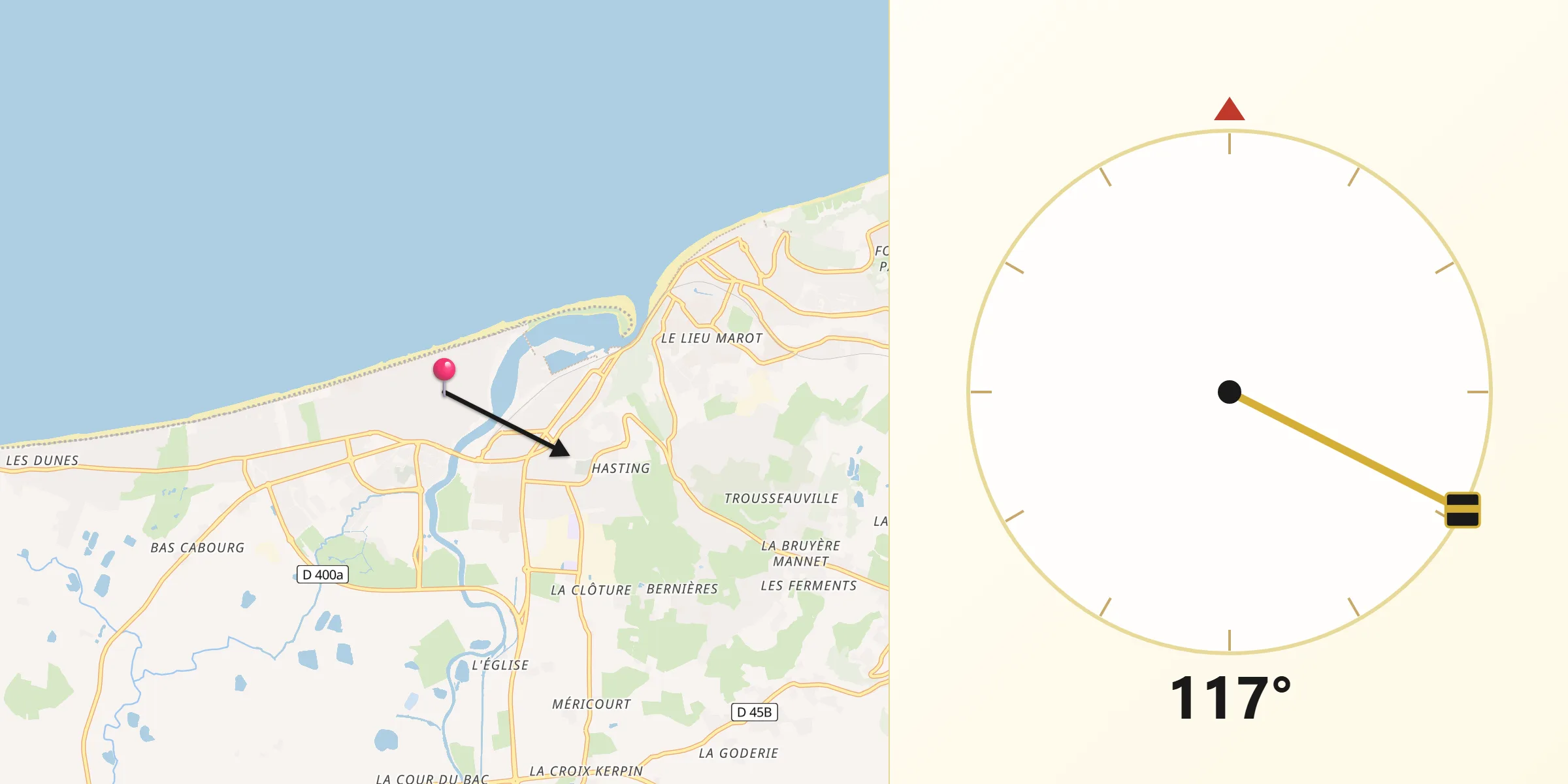 Direction vers la Qibla depuis Cabourg