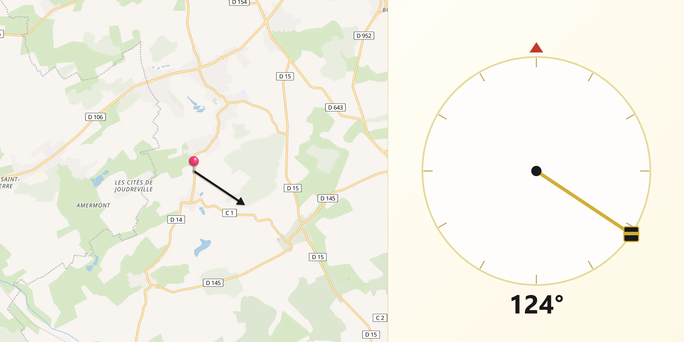 Direction vers la Qibla depuis Joudreville