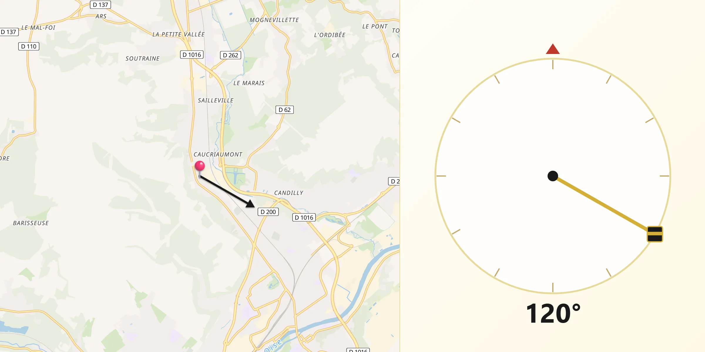 Direction vers la Qibla depuis Laigneville