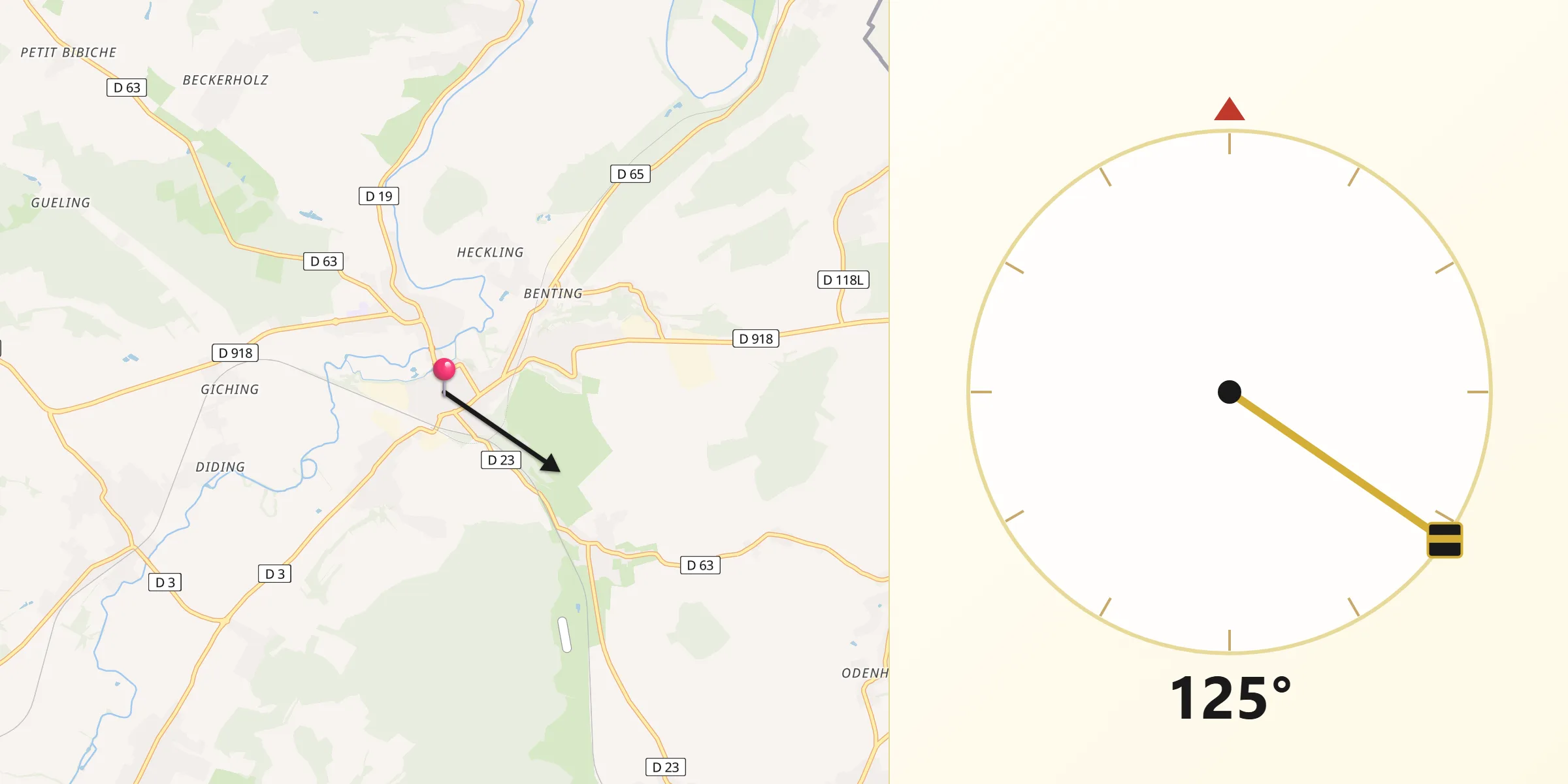 Direction vers la Qibla depuis Bouzonville