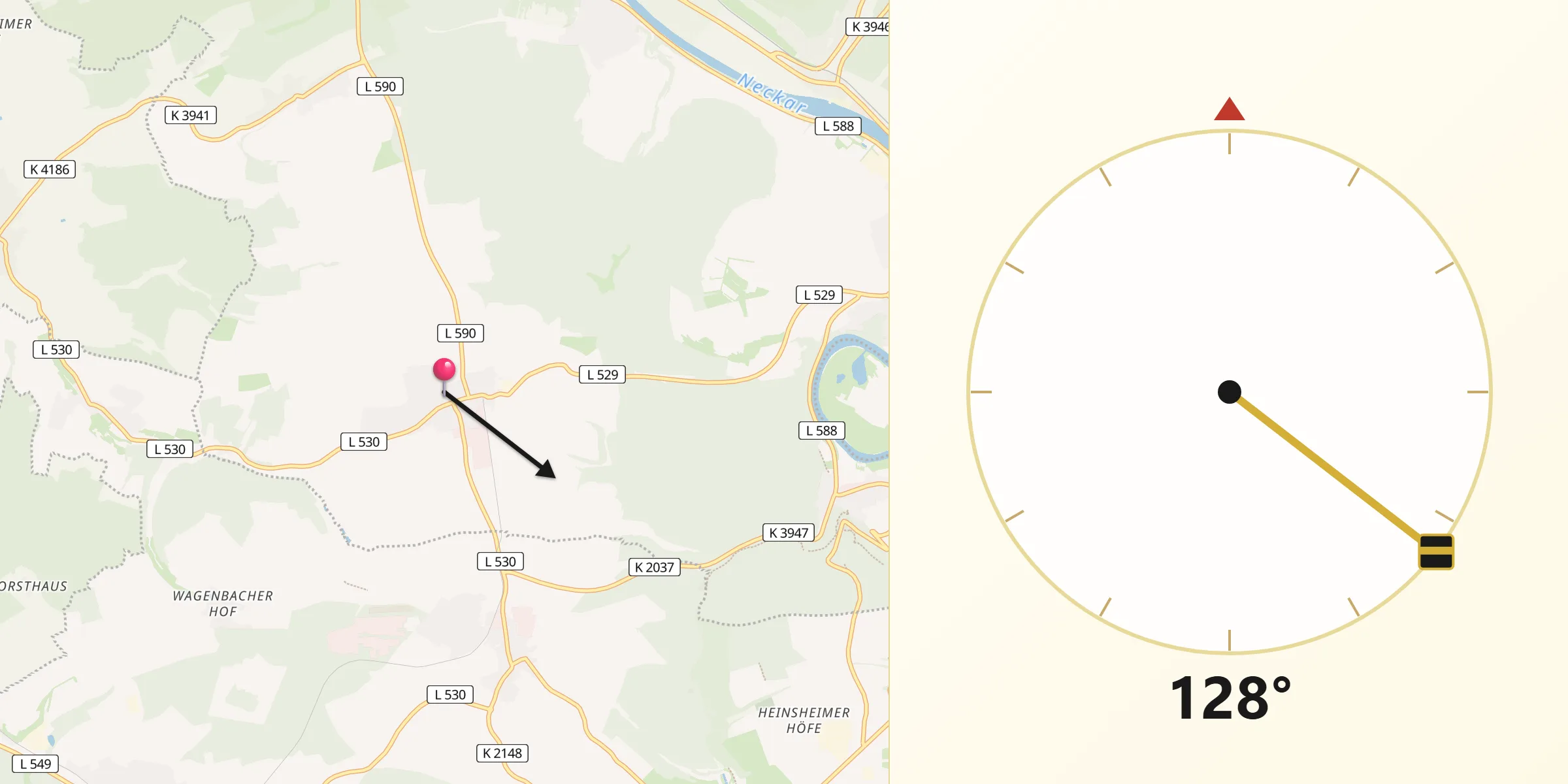 Qibla-Richtung von Hüffenhardt