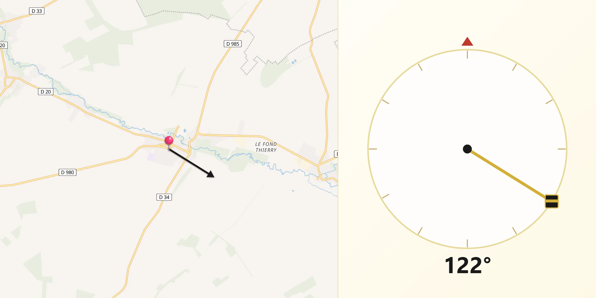 Direction vers la Qibla depuis Pontfaverger-Moronvilliers