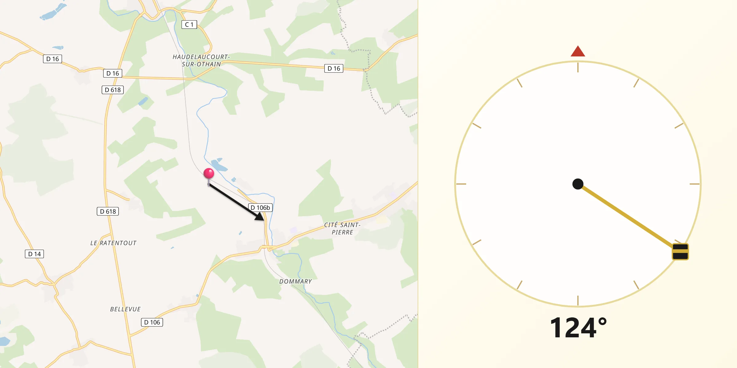 Direction vers la Qibla depuis Domremy-la-Canne
