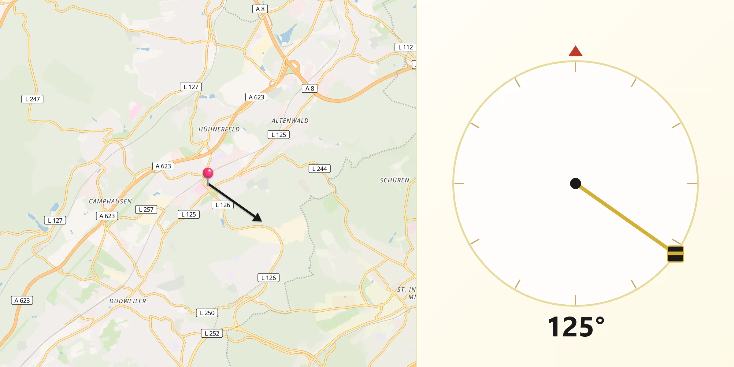 Qibla-Richtung von Sulzbach/Saar