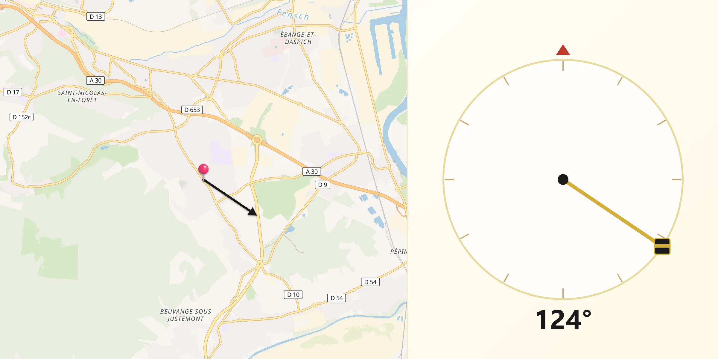 Direction vers la Qibla depuis Fameck