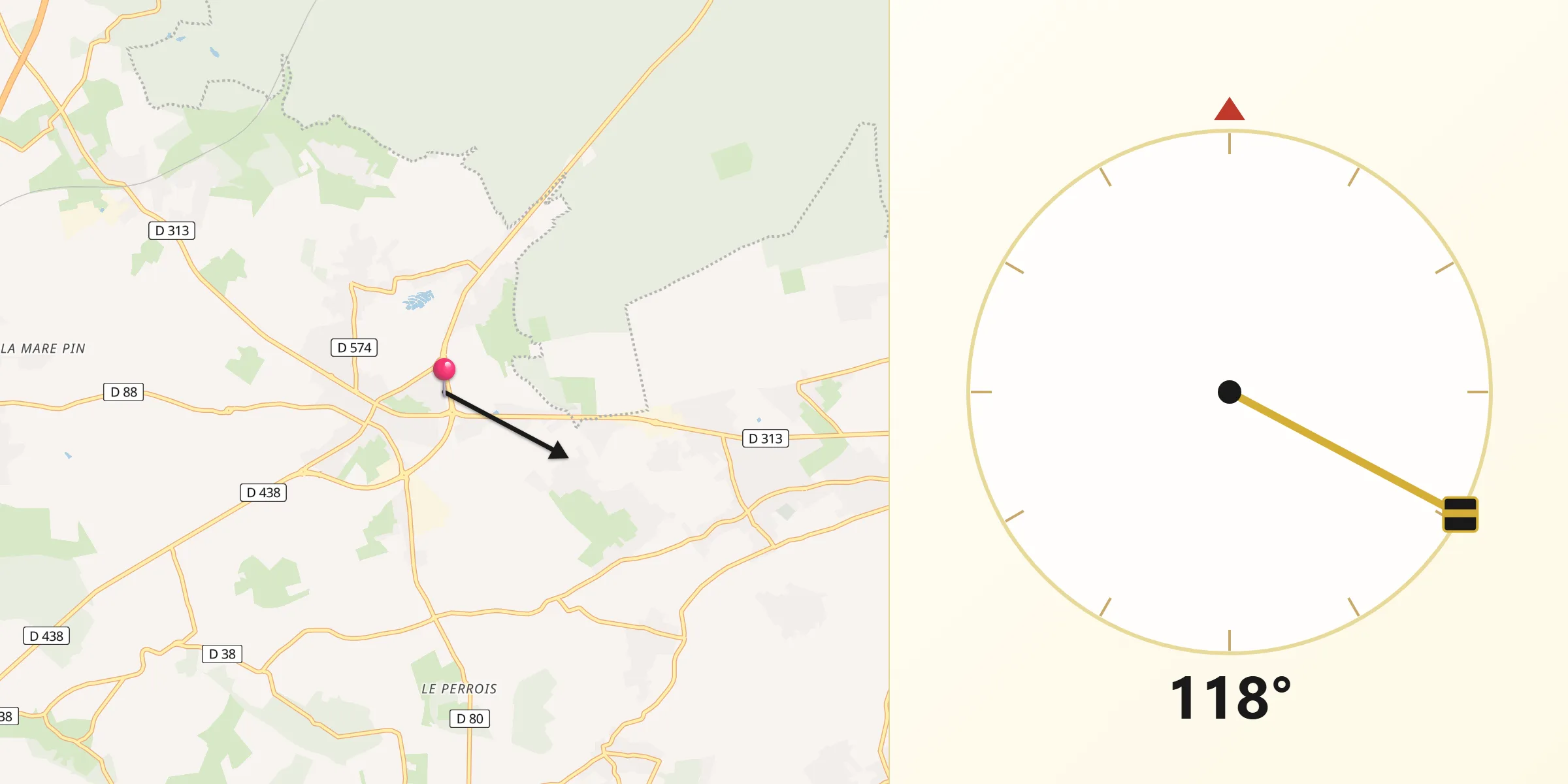 Direction vers la Qibla depuis Bourgtheroulde-Infreville