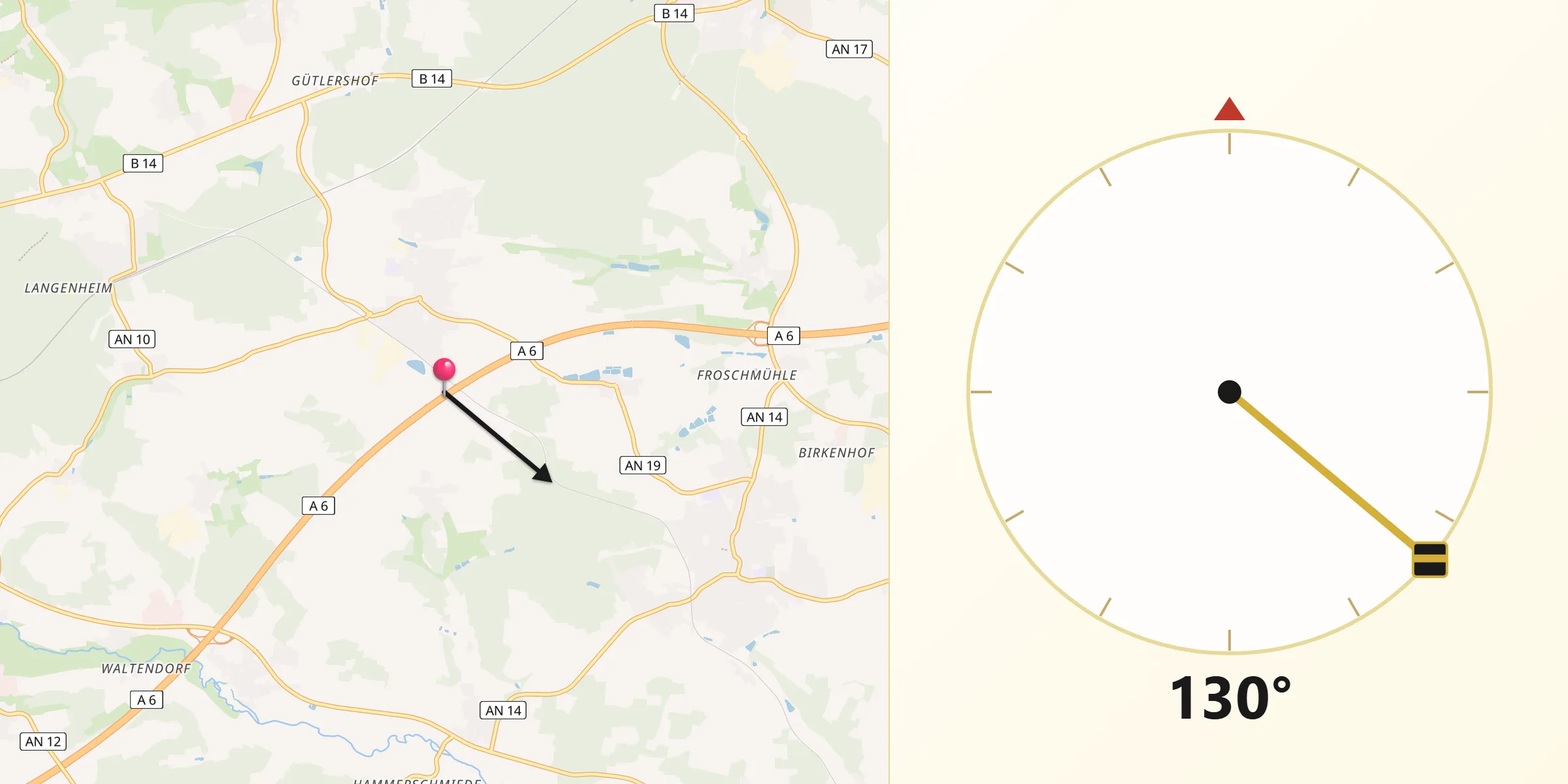 Qibla-Richtung von Petersaurach