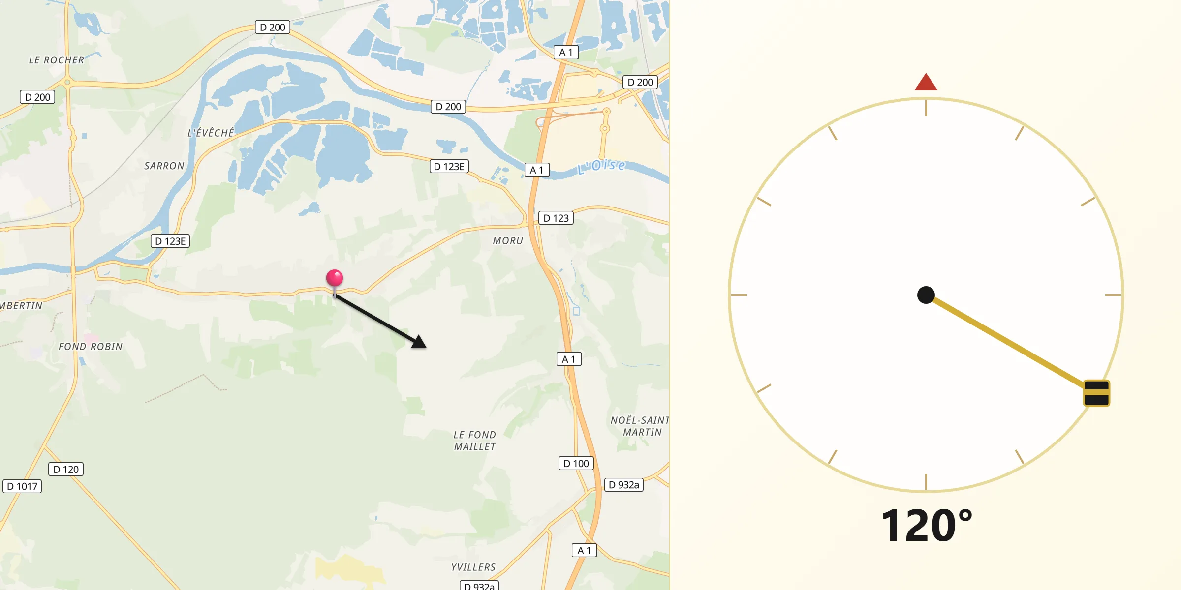Direction vers la Qibla depuis Pontpoint
