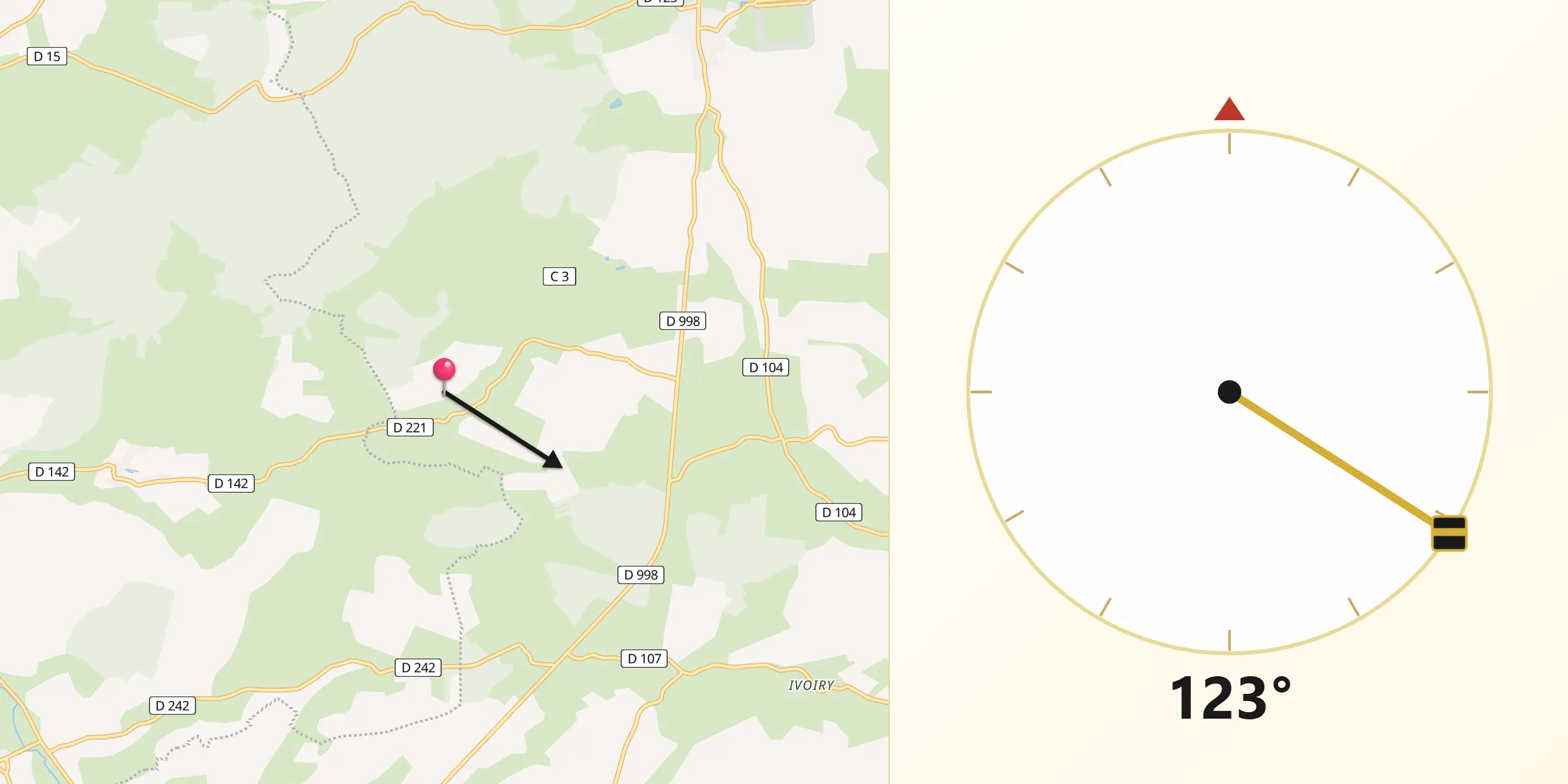Direction vers la Qibla depuis Cierges-sous-Montfaucon