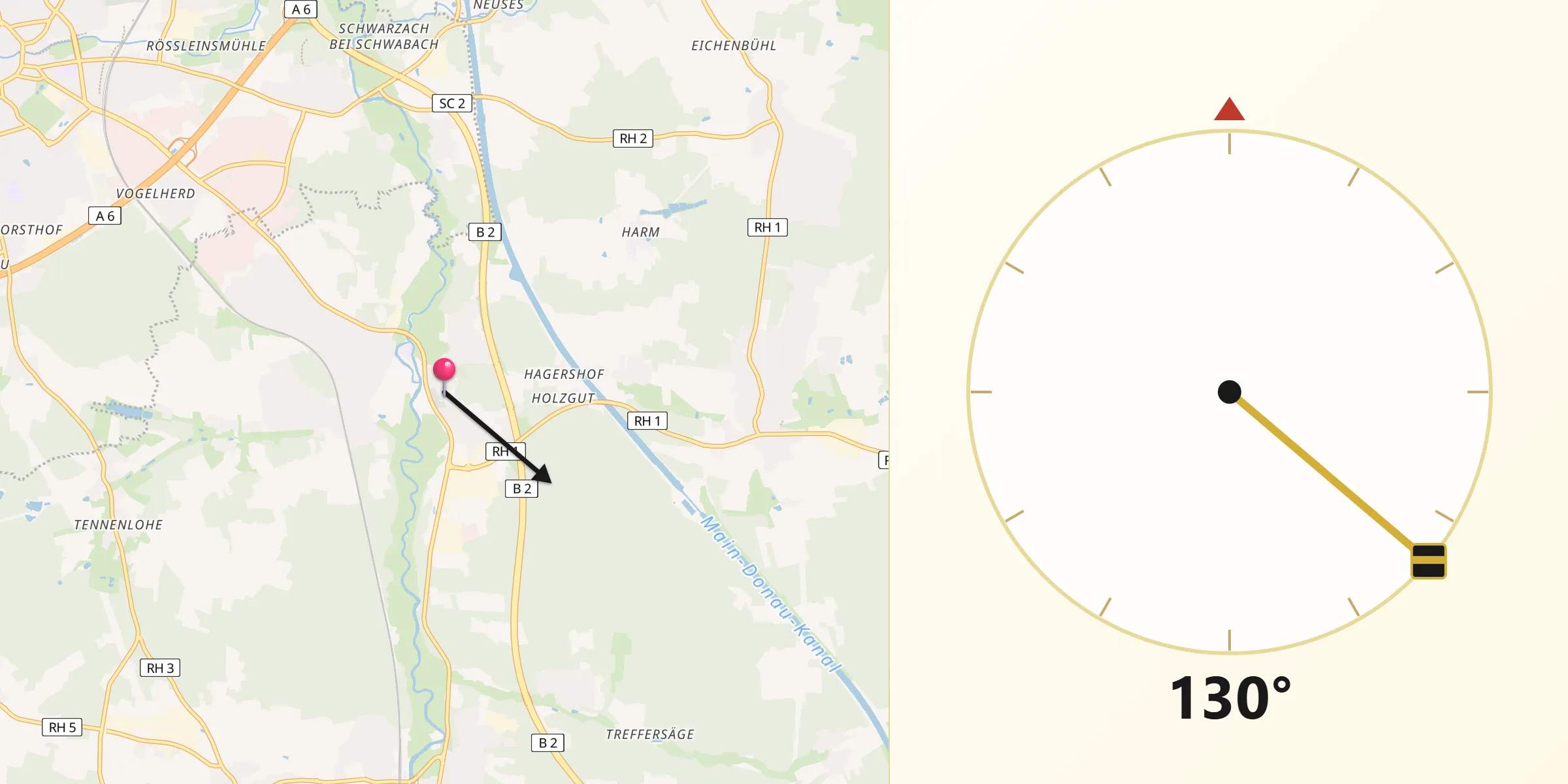 Qibla-Richtung von Rednitzhembach