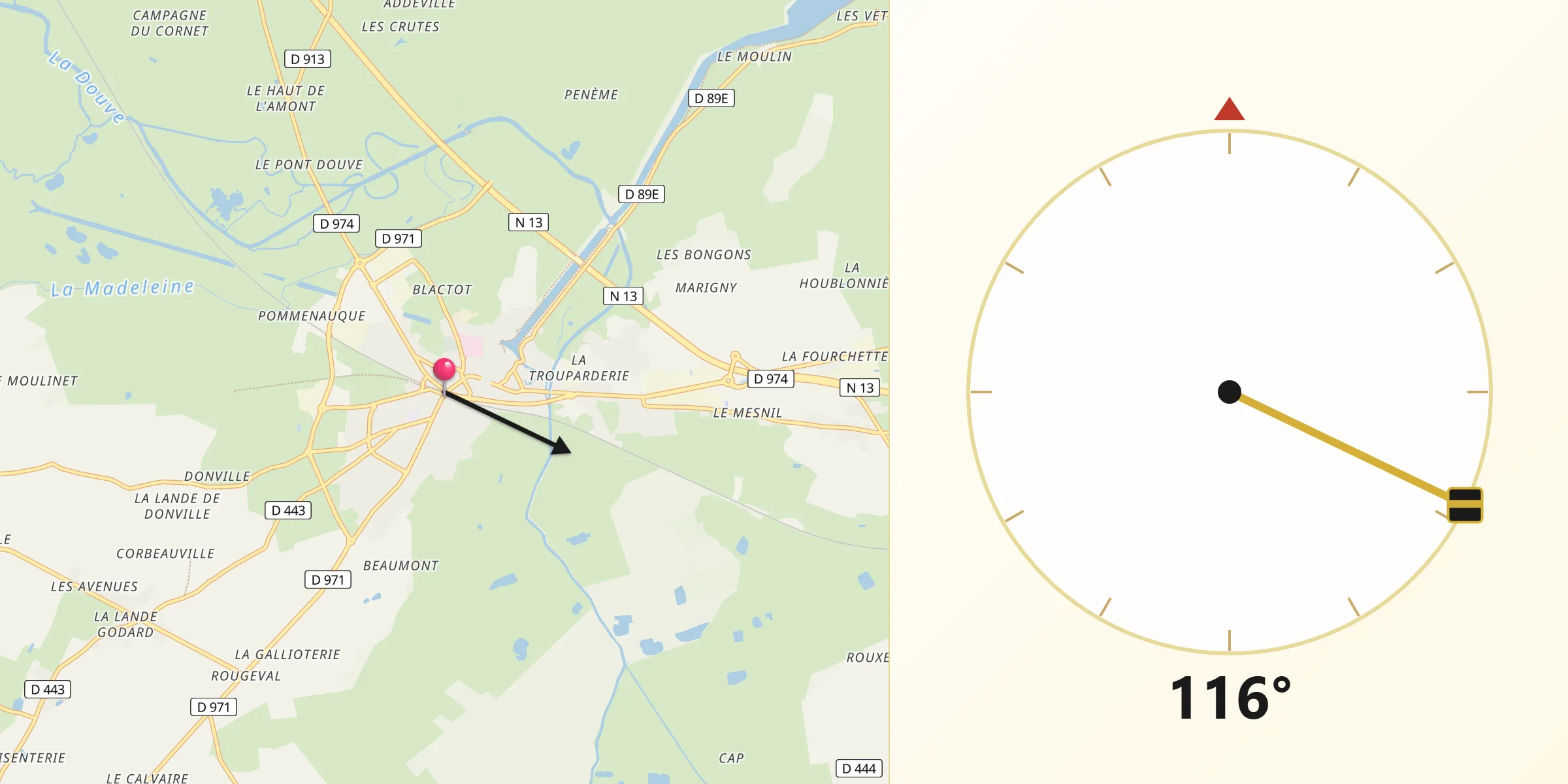Direction vers la Qibla depuis Carentan