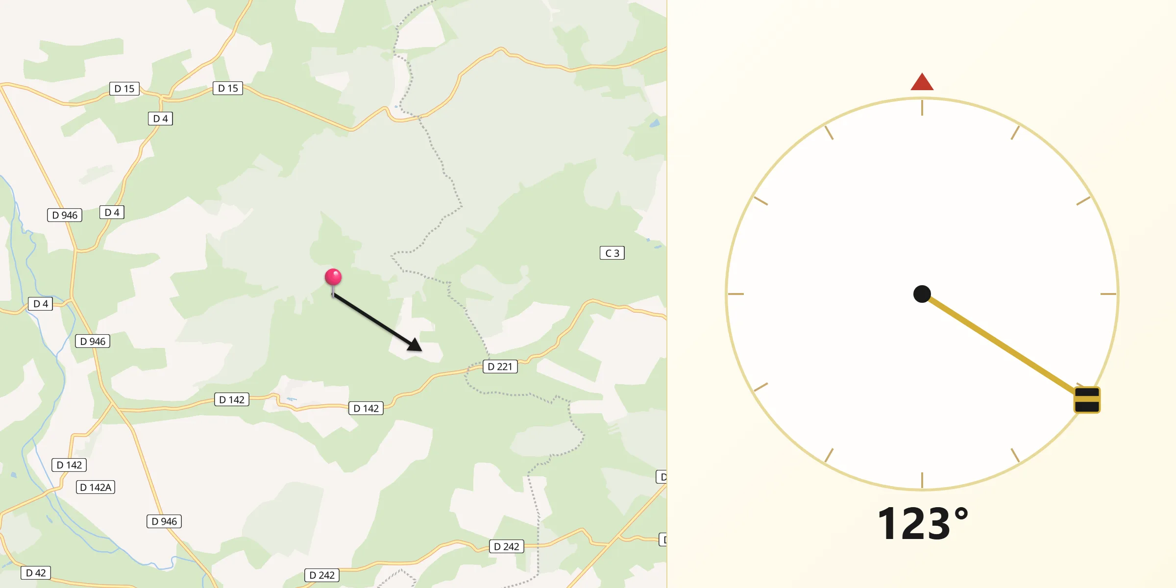 Direction vers la Qibla depuis Gesnes-en-Argonne