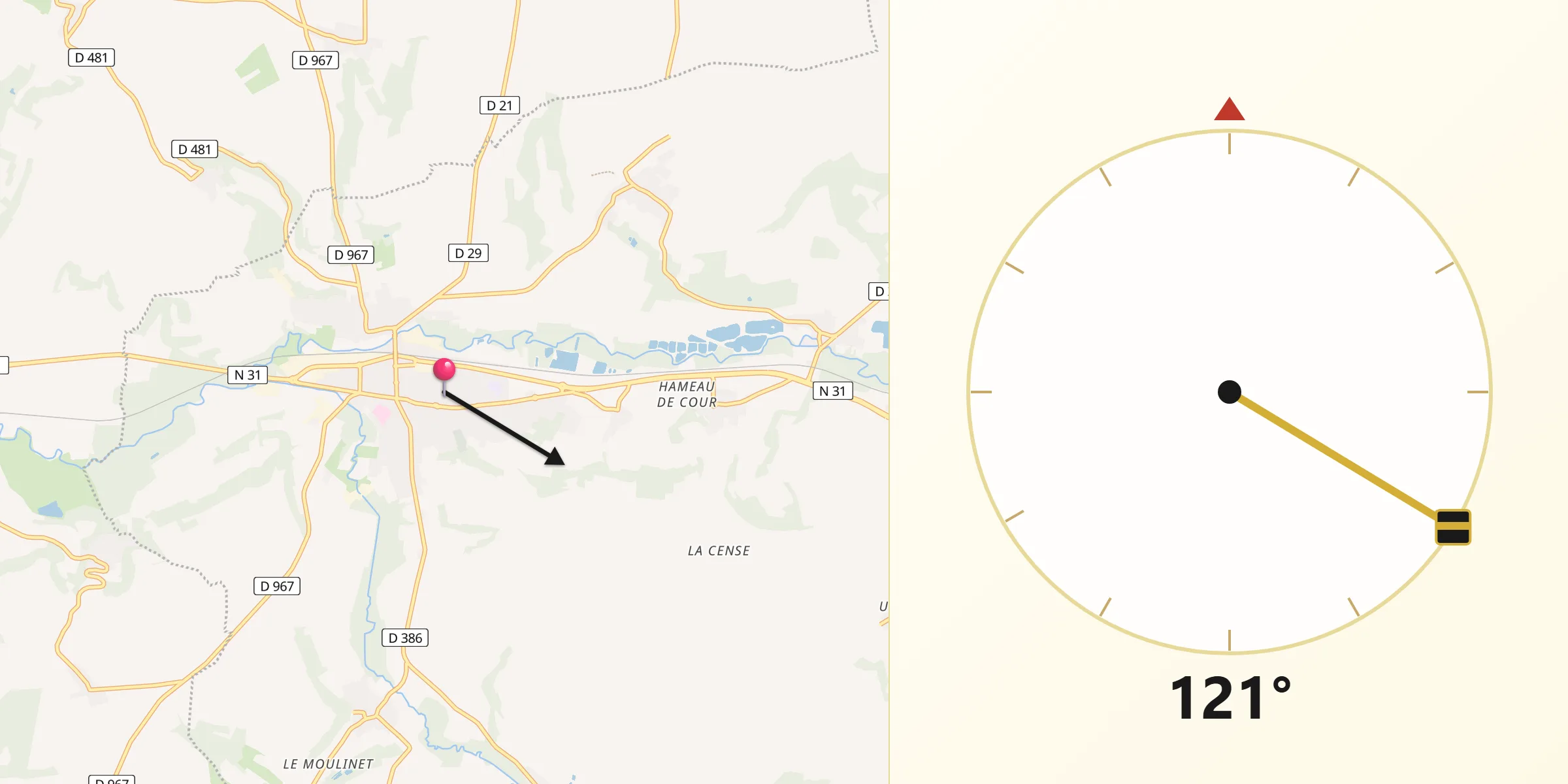 Direction vers la Qibla depuis Fismes