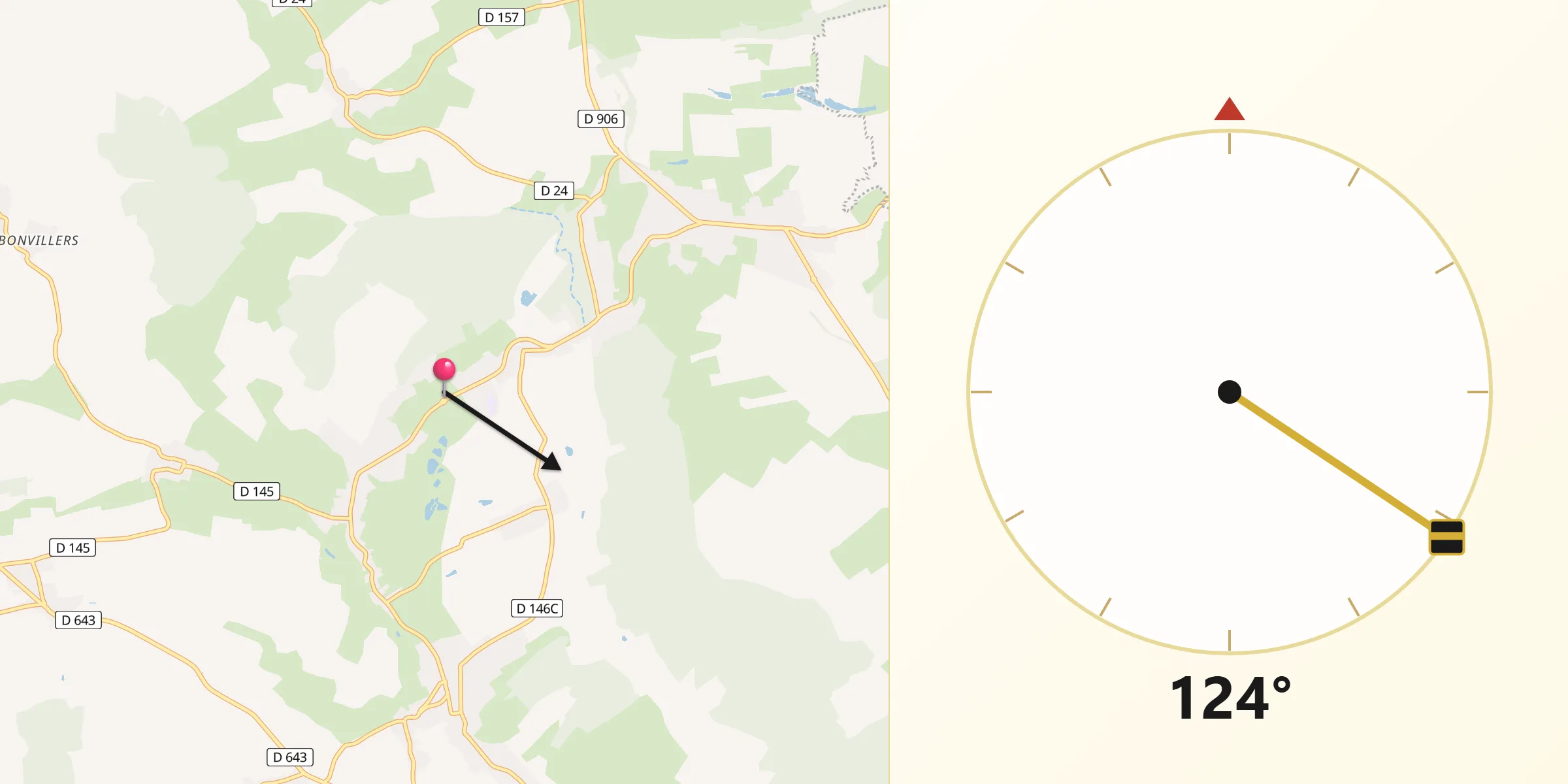 Direction vers la Qibla depuis Tucquegnieux