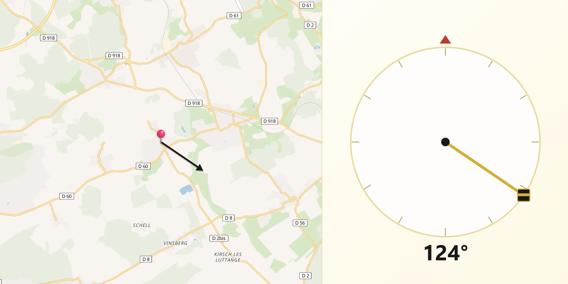 Direction vers la Qibla depuis Volstroff