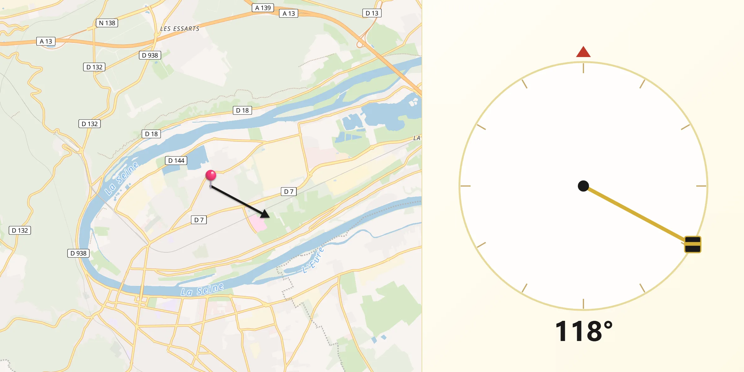 Direction vers la Qibla depuis Cléon