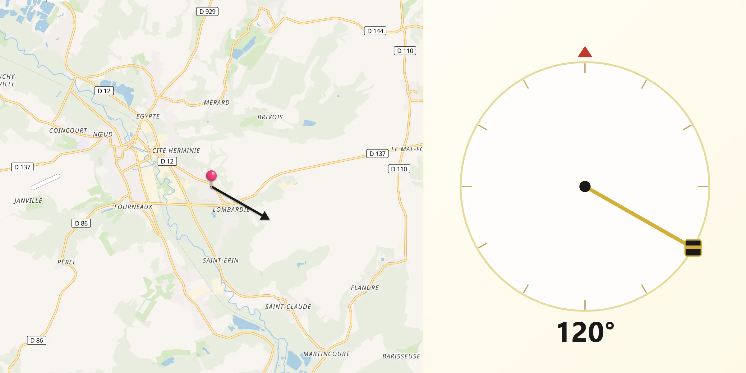Direction vers la Qibla depuis Bury