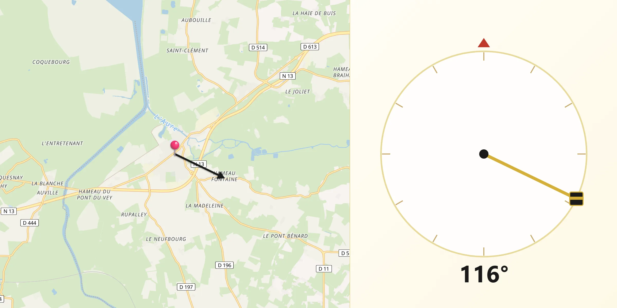 Direction vers la Qibla depuis Isigny-sur-Mer