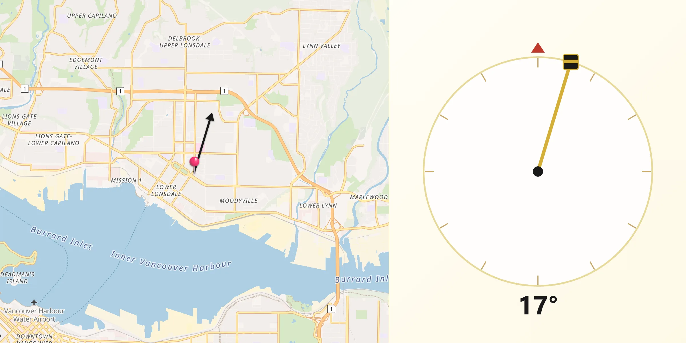Qibla Direction from North Vancouver