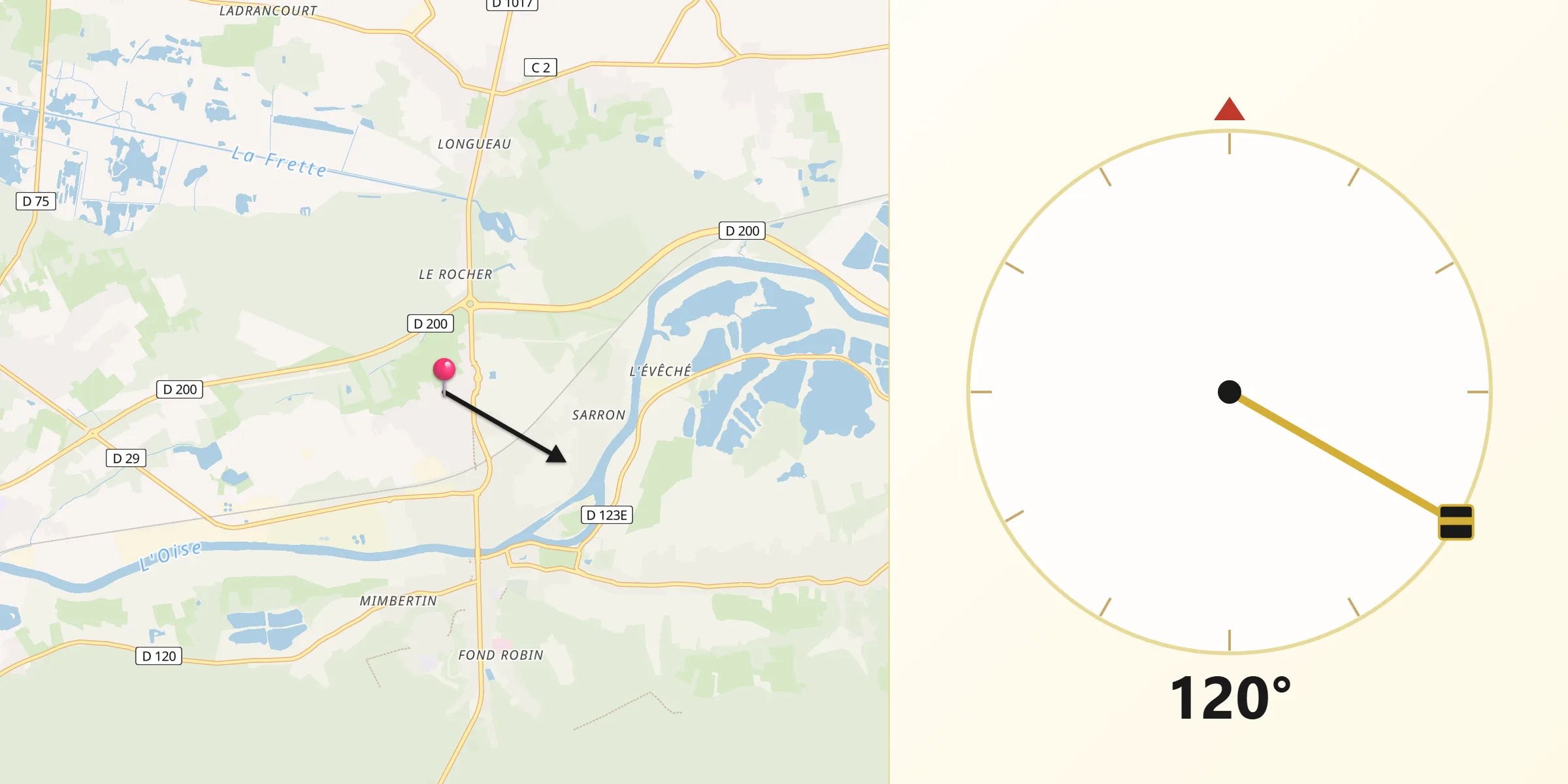 Direction vers la Qibla depuis Les Ageux