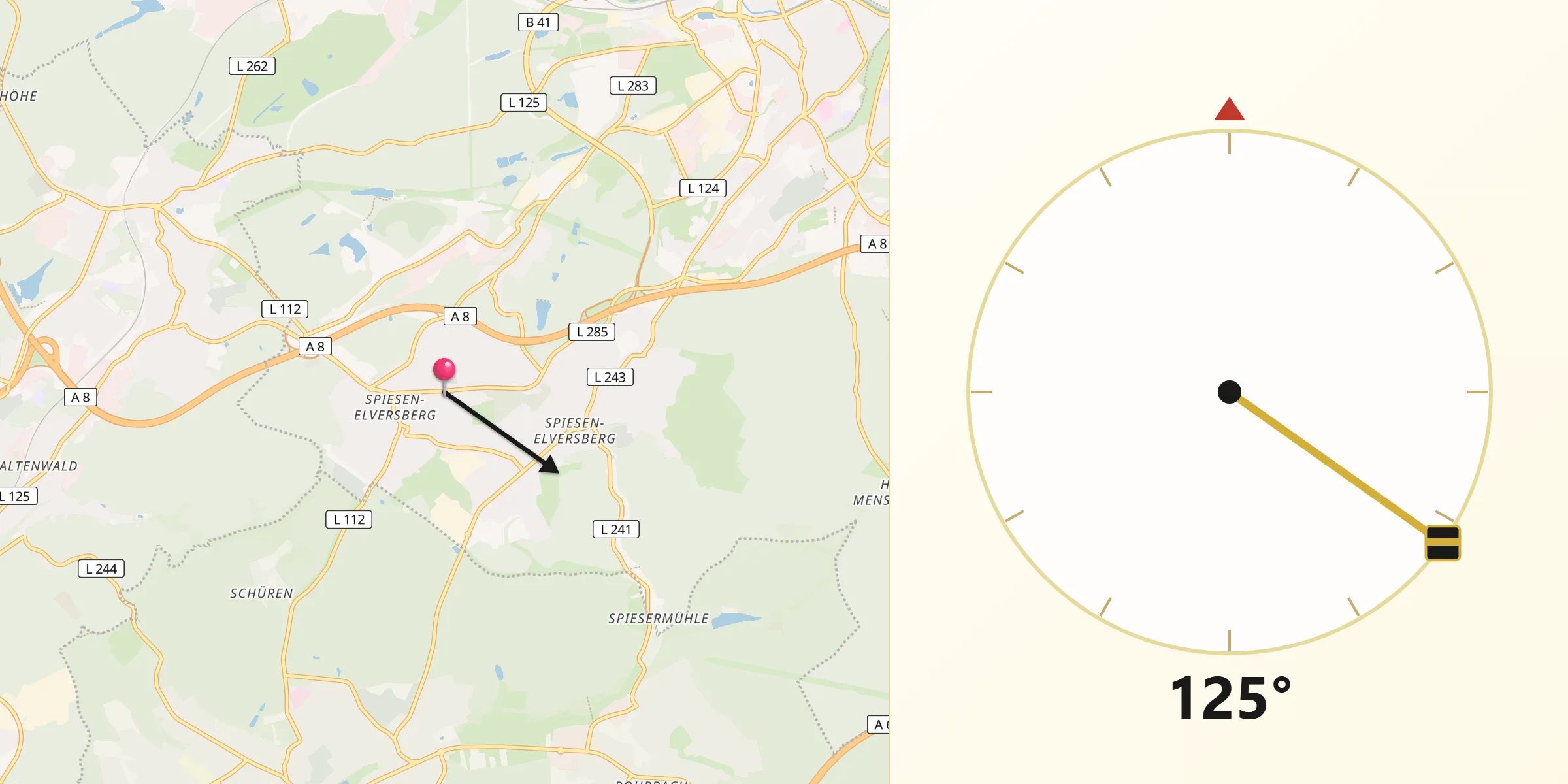 Qibla-Richtung von Spiesen-Elversberg