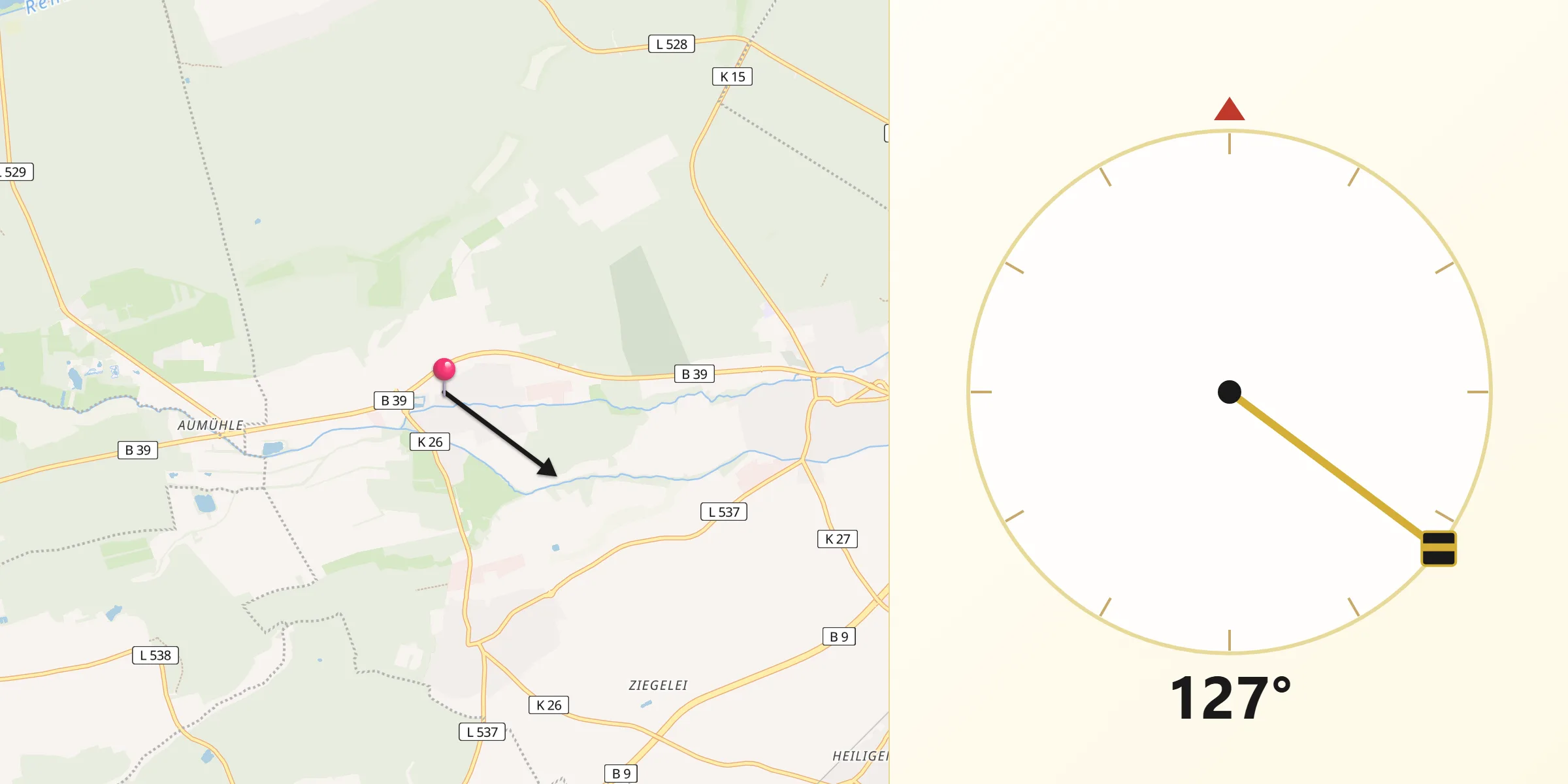 Qibla-Richtung von Hanhofen