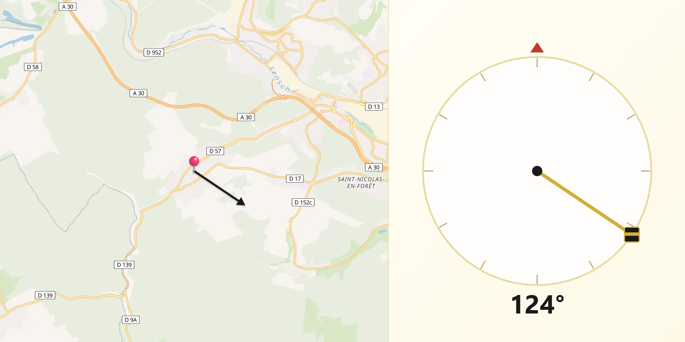 Direction vers la Qibla depuis Neufchef