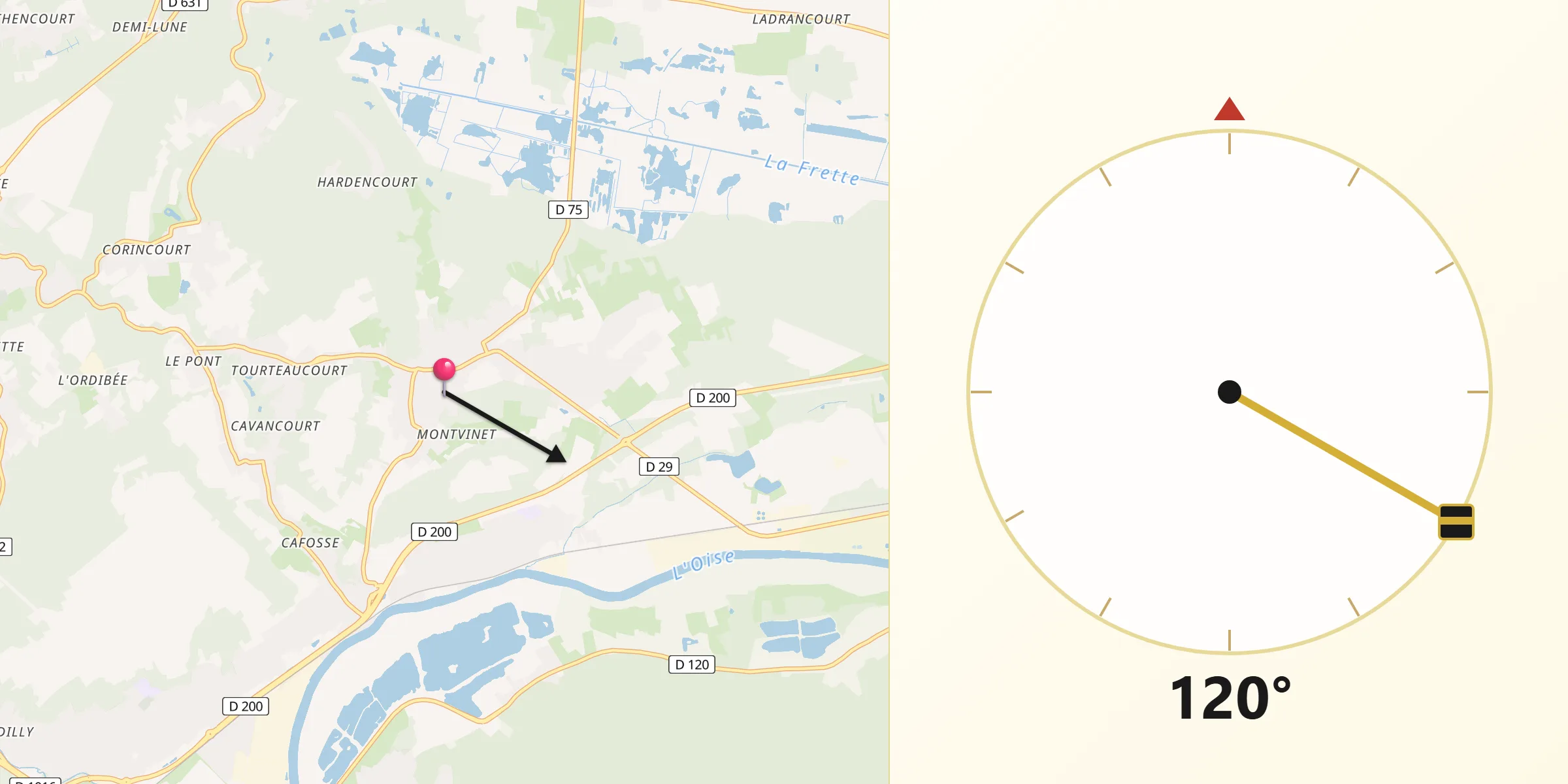 Direction vers la Qibla depuis Cinqueux