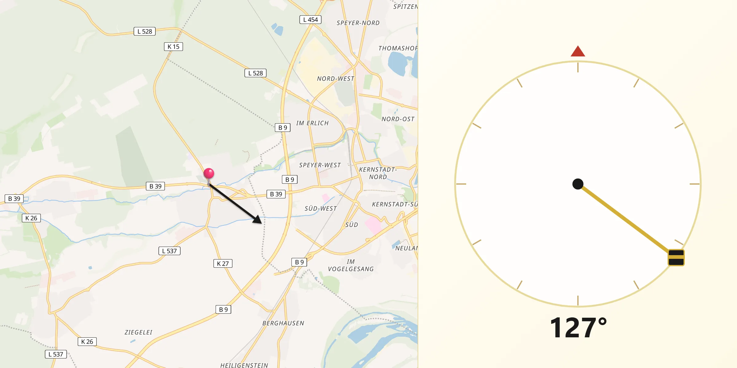 Qibla-Richtung von Dudenhofen
