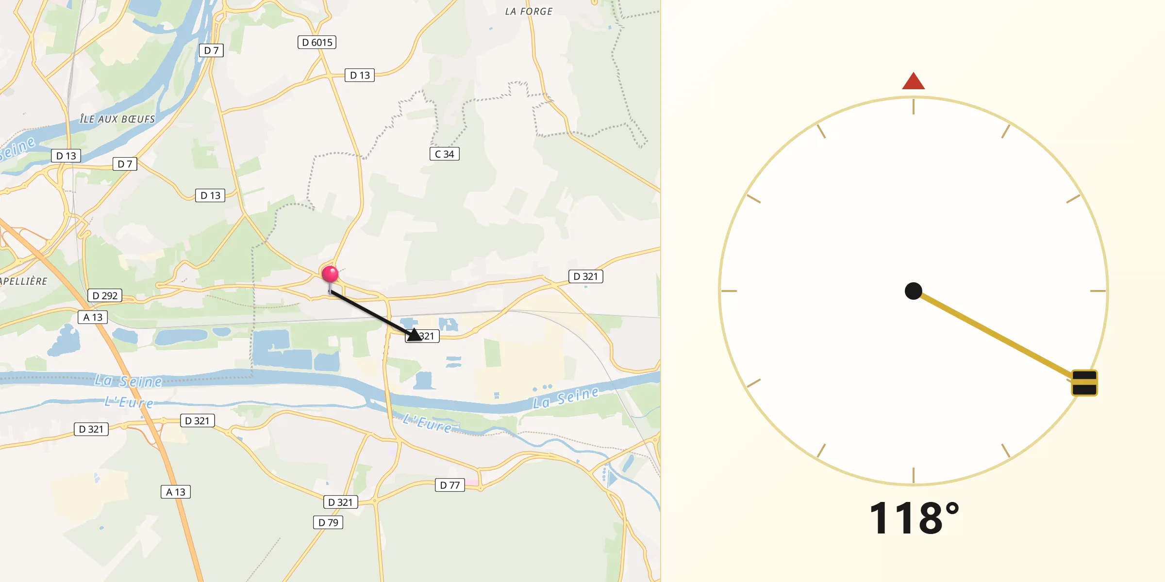 Direction vers la Qibla depuis Igoville