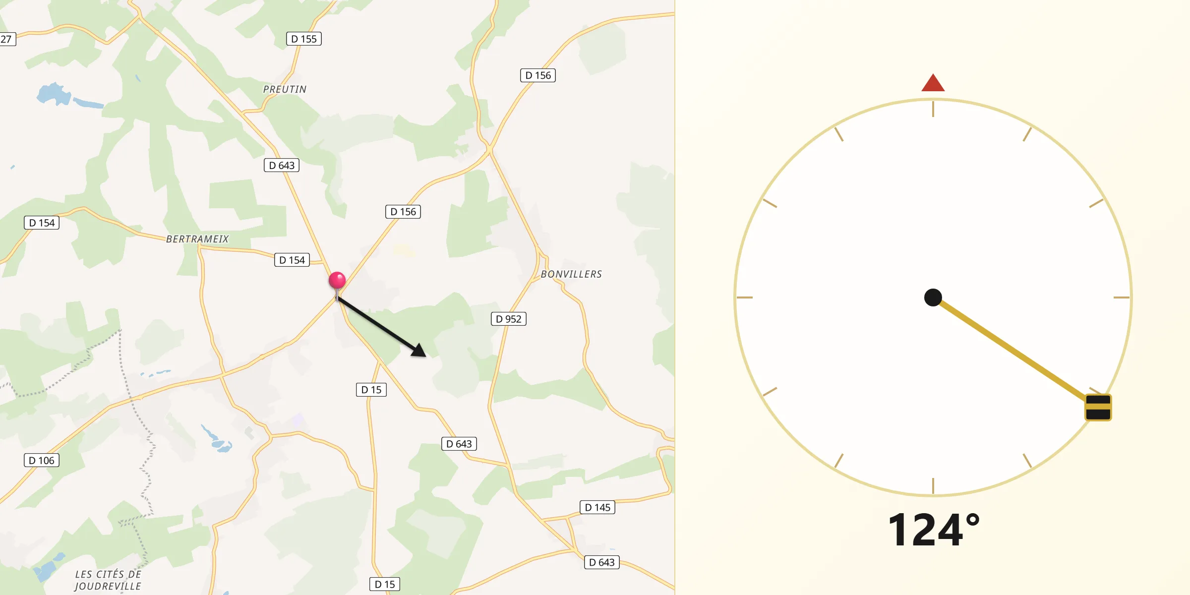Direction vers la Qibla depuis Landres