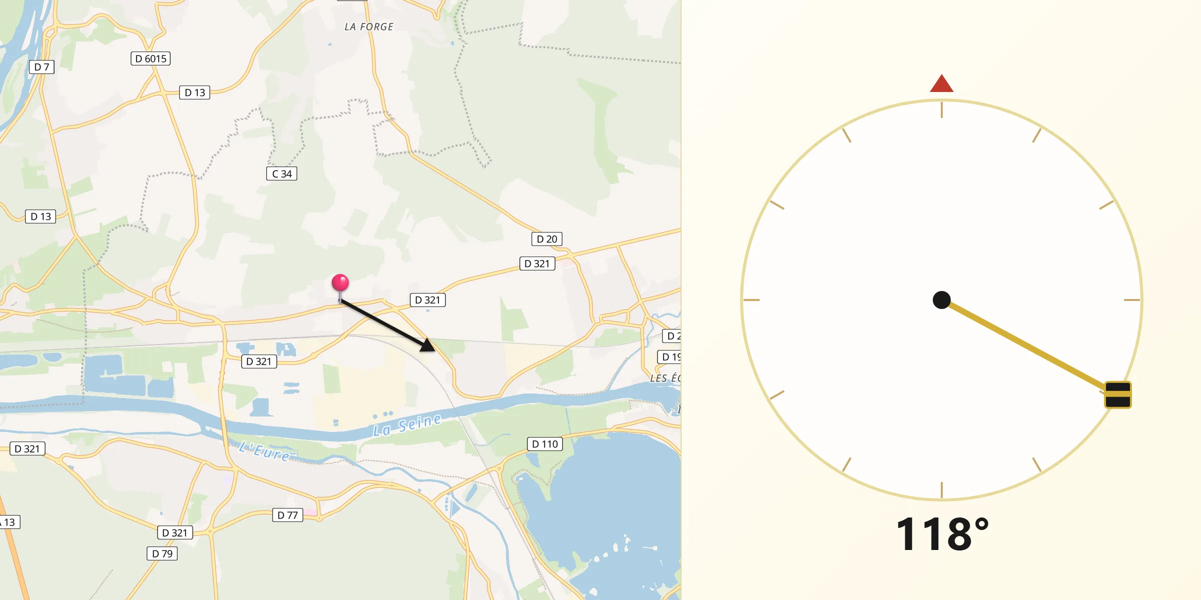 Direction vers la Qibla depuis Alizay