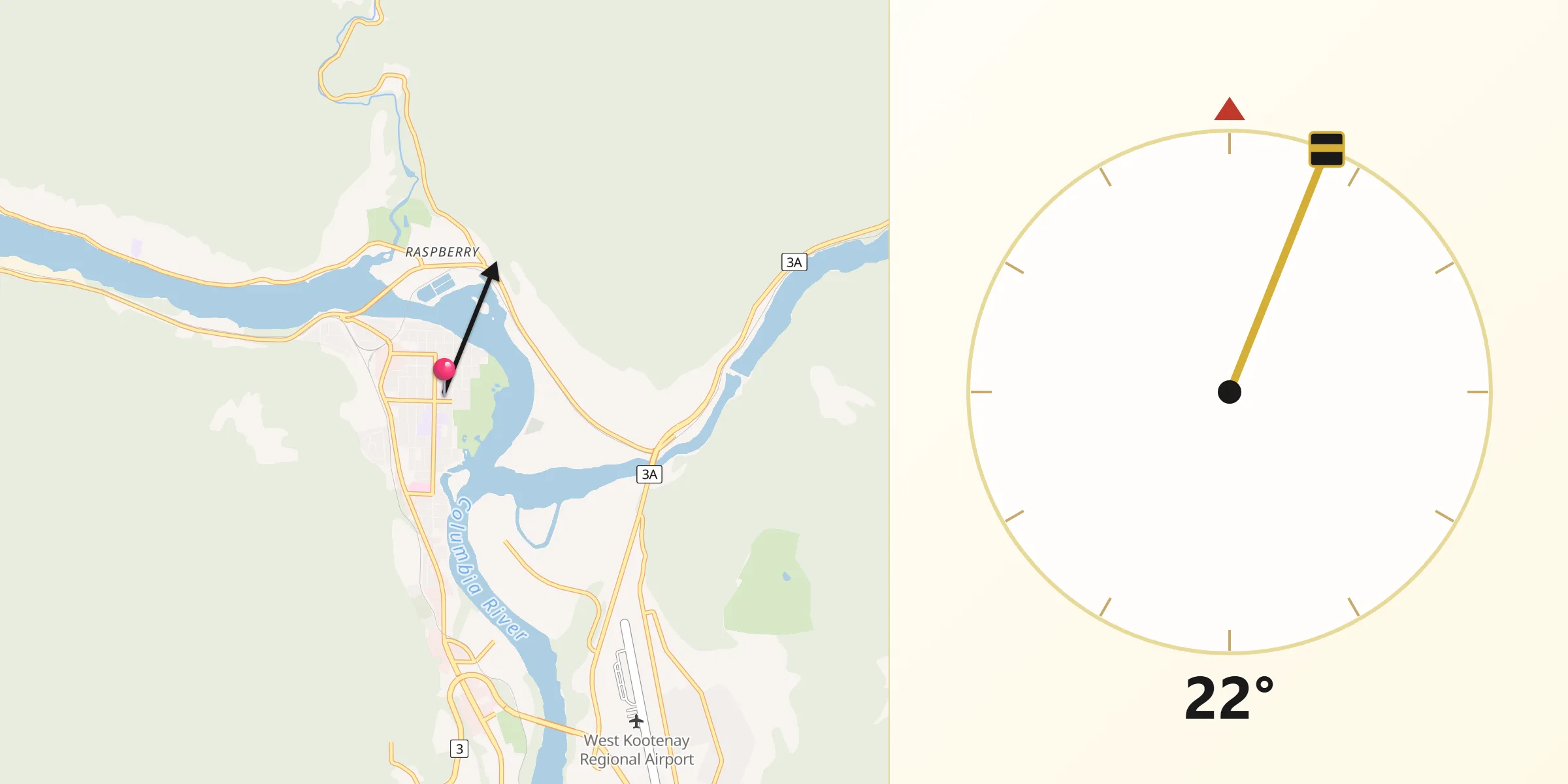 Qibla Direction from Castlegar